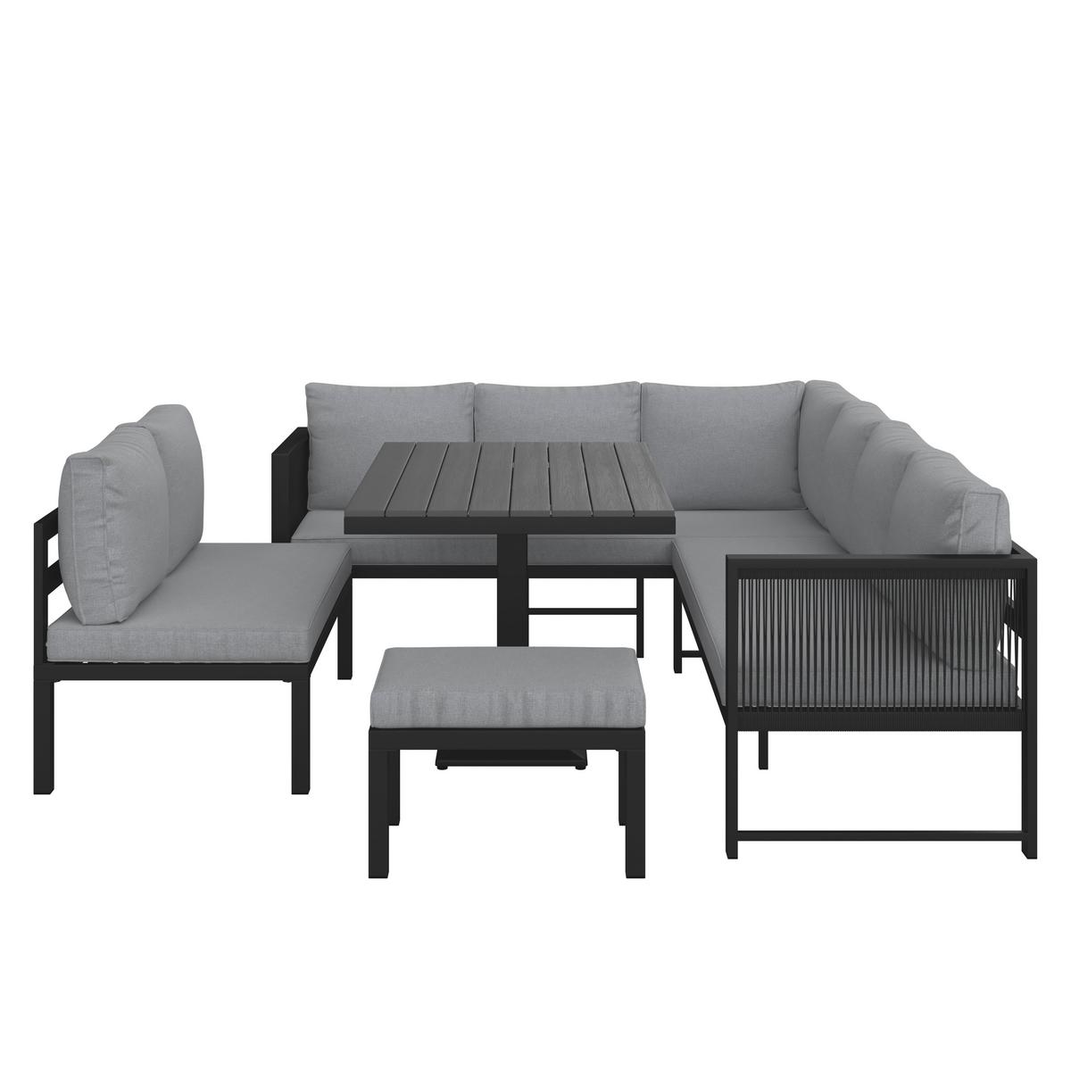 Dining-Loungeset Pergolina Grau Metall/Outdoorstoff - Dunkelgrau/Hellgrau, MODERN, Kunststoff/Textil (194/245cm) - Bessagi Garden