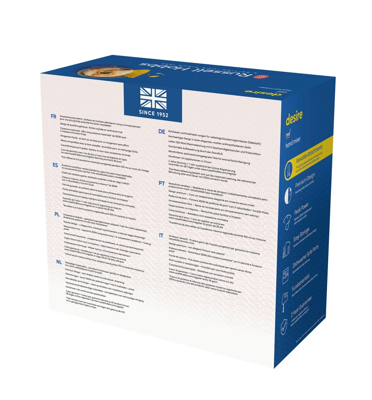 Kézi Mixer Russell Hobbs Desire Red - piros, Modern, műanyag (18,5/29cm) - Russell Hobbs