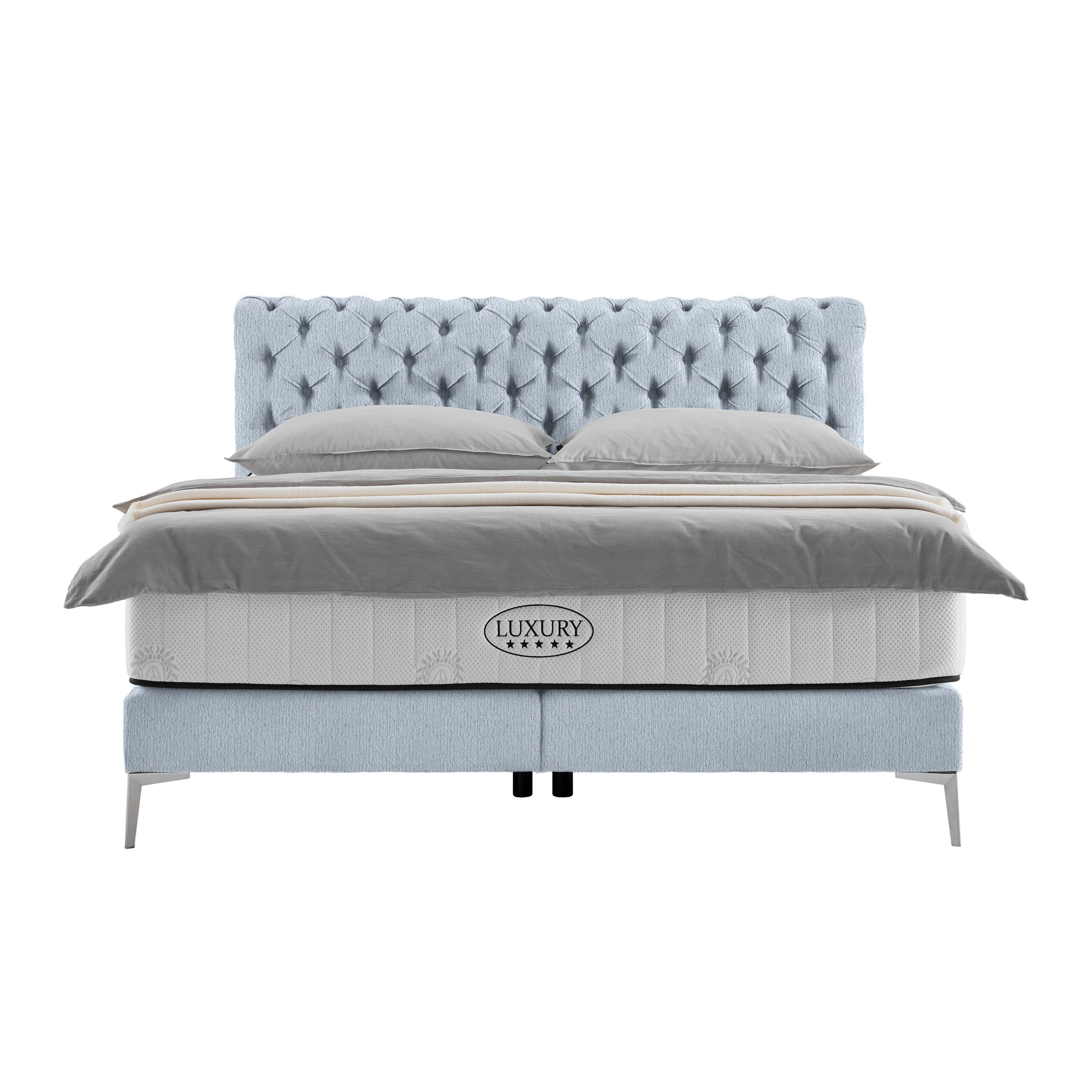 Boxspringbett Queen in Blaugrau ca. 160x200cm - Chromfarben/Goldfarben, KONVENTIONELL, Textil (160/200cm) - Premium Living