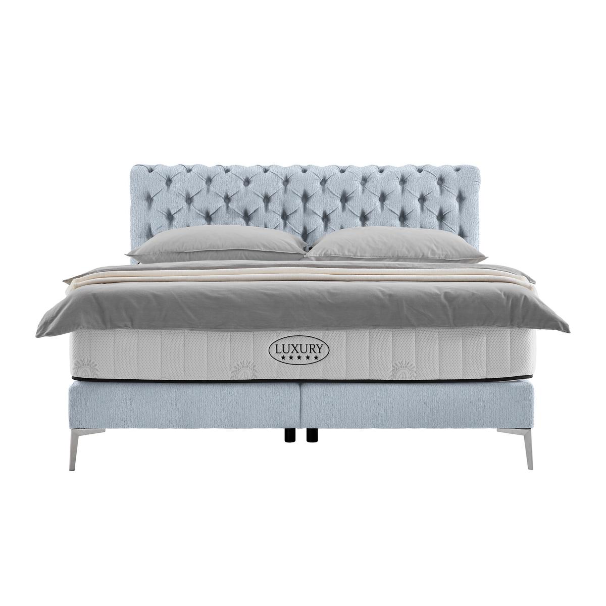 Boxspringbett Queen Blaugrau ca. 180x200cm - Chromfarben/Goldfarben, KONVENTIONELL, Textil (180/200cm) - Premium Living