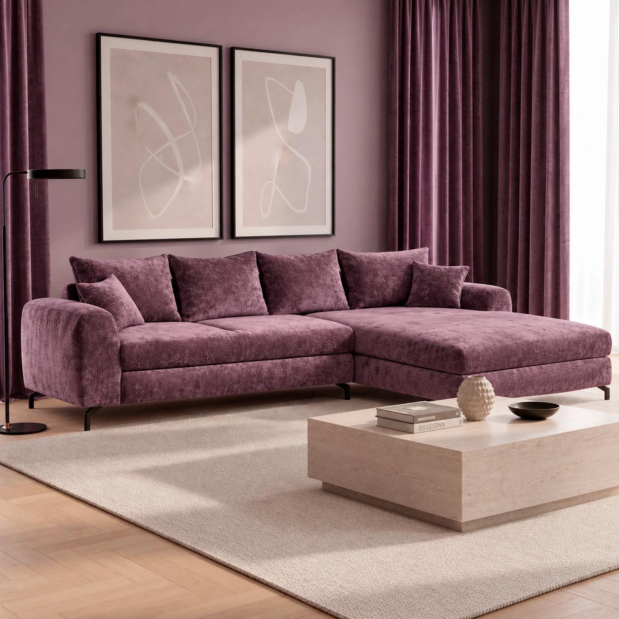 Kutna Garnitura Portland - ljubičasta/crna, Moderno, drvni materijal/tekstil (320/94/214cm) - Modern Living