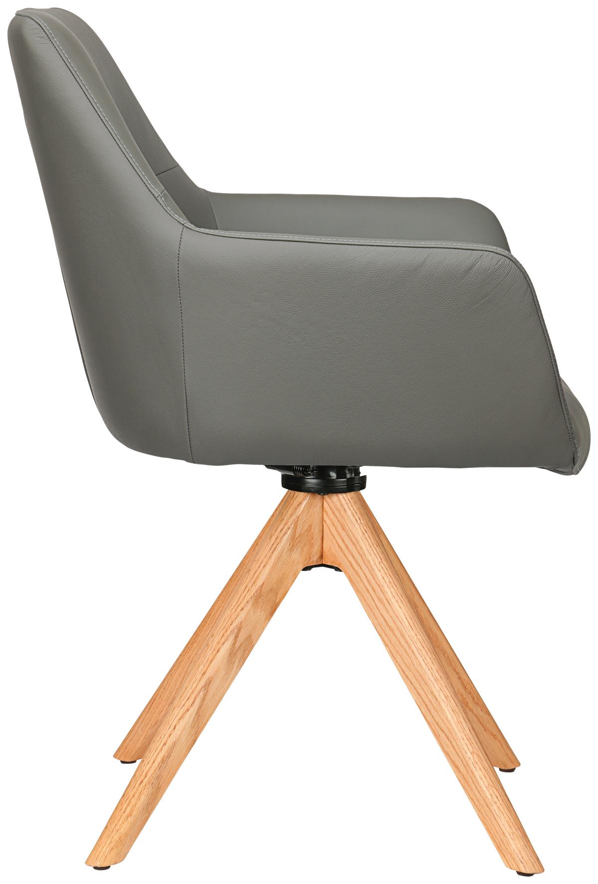 KRZESŁO Z PODŁOKIETNIKAMI MEDUSA - kolor dębowy/antracytowy, Konventionell, skóra/drewno (59,5/87,5/63cm) - Novel