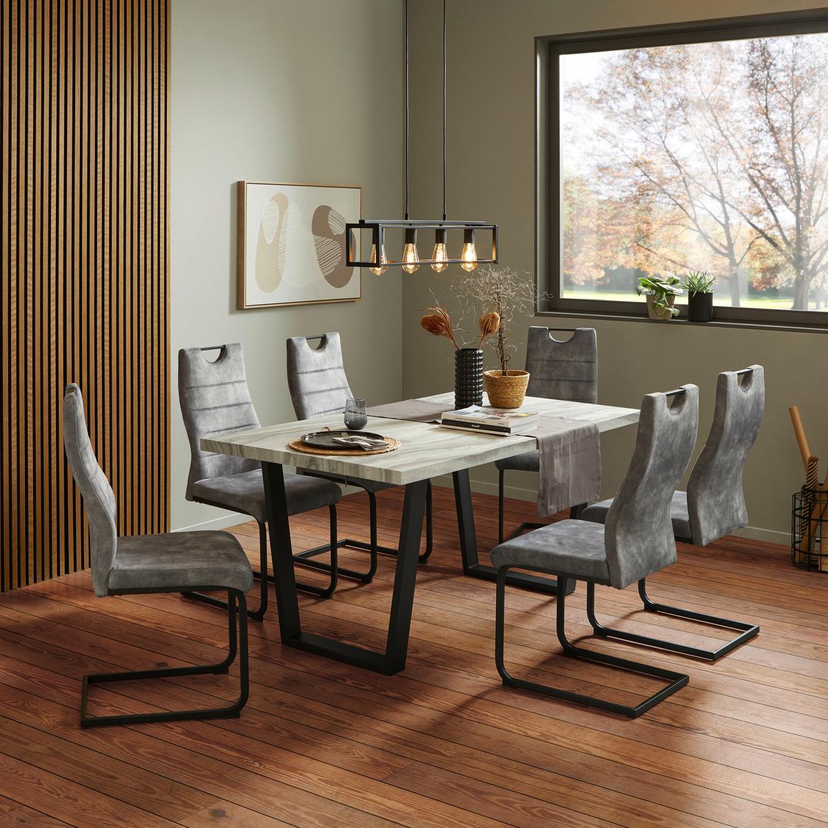 Set cu masa si scaune MELBOURNE - negru/gri, Modern, metal/textil (160/75/90cm) - Based