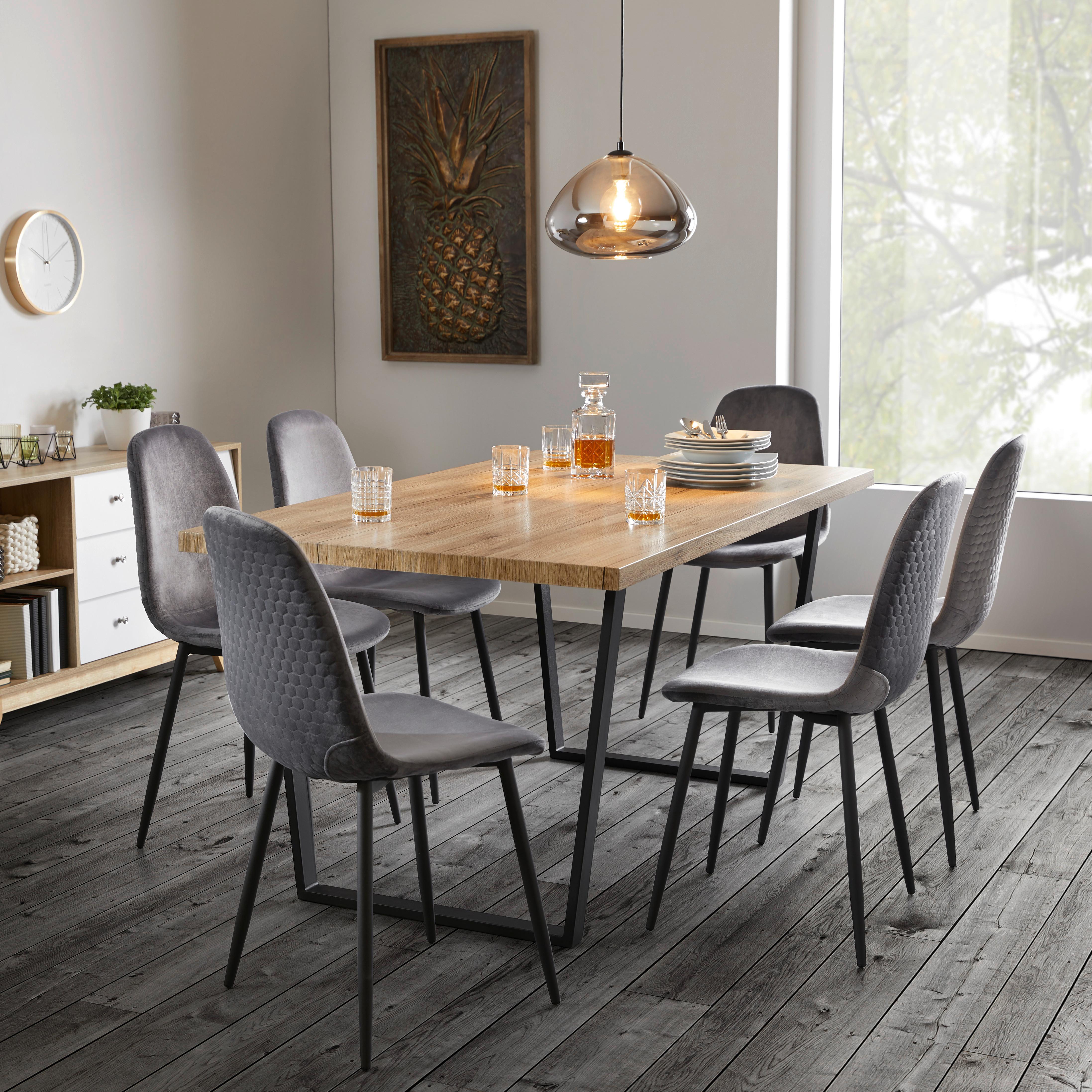 Esstisch DAVE eichefarben ca.160x90cm - Eichefarben/Schwarz, Modern, Holz/Metall (160/90/76cm) - Bessagi Home