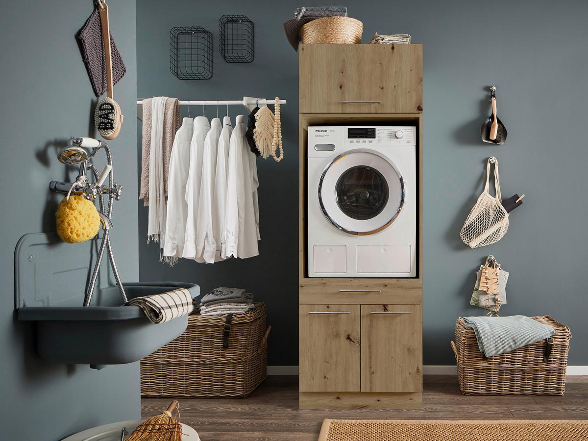 Waschmaschinenverbau in Eiche Artisan - Silberfarben/Schwarz, Konventionell, Holzwerkstoff/Kunststoff (67,5/162/67,5cm) - Mömax