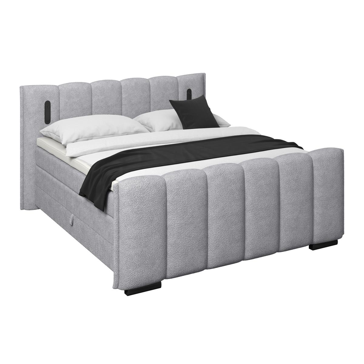 Boxspring Krevet Elysia - svijetlo siva/crna, Trend, drvni materijal/drvo (160/200cm) - Premium Living