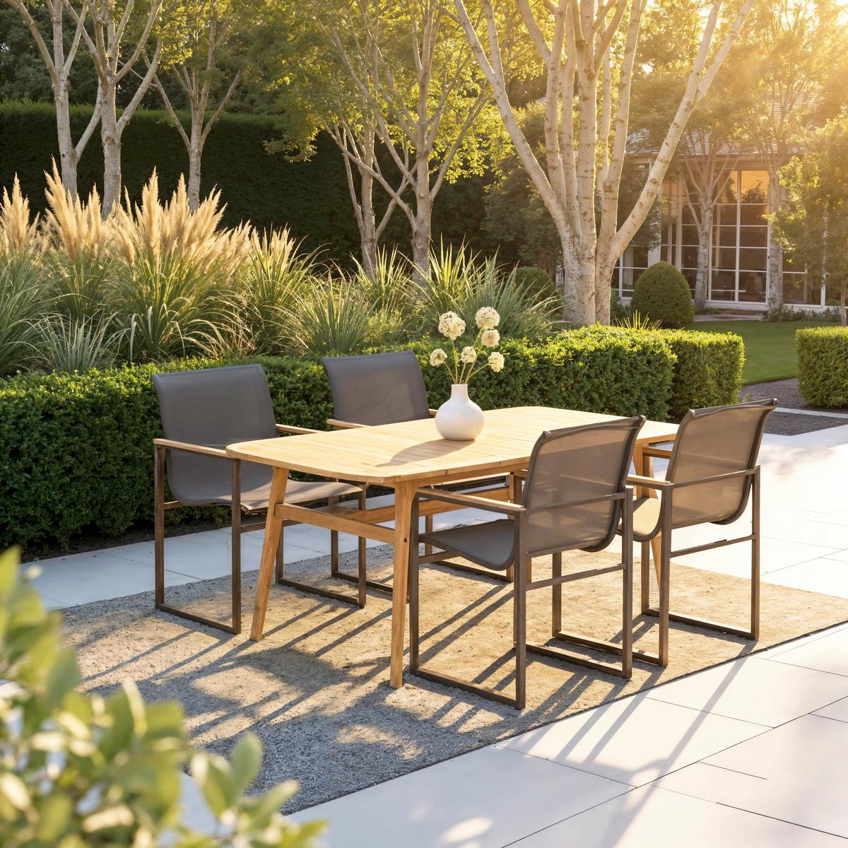 Gartensessel-Set Matteo Grau Metall/Texteline - Schwarz/Naturfarben, MODERN, Kunststoff/Textil (56/86/53cm) - Bessagi Garden