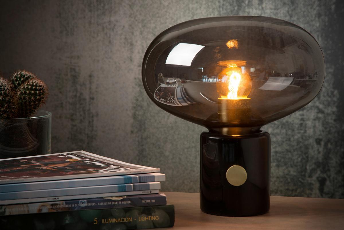 LAMPA STOŁOWA 03520/01/65 CHARLIZE - czarny/szary, Design, kamień/szkło (23/24cm) - Lucide