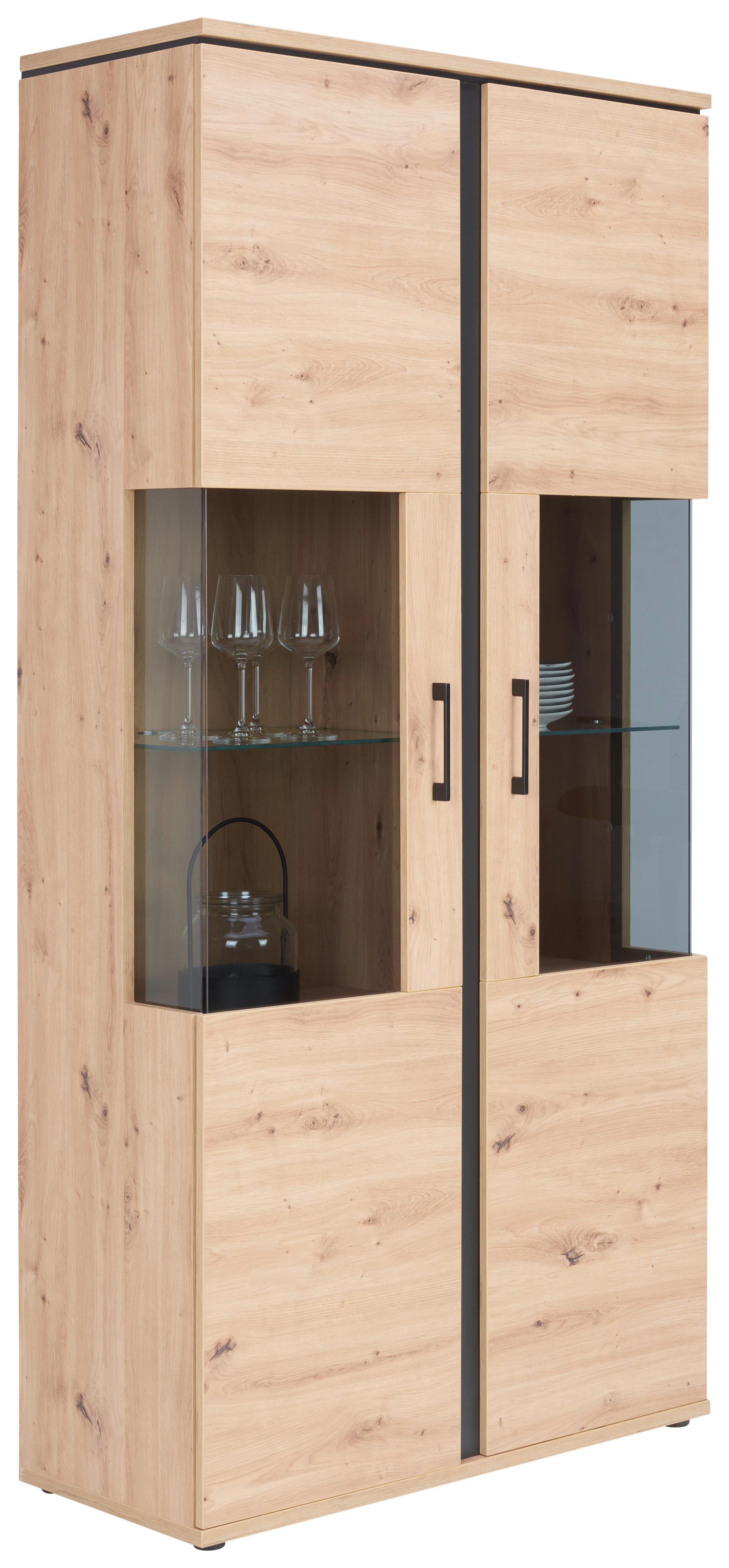 Vitrină NATURE NATV 02 - culoare lemn stejar, Konventionell, sticlă/material pe bază de lemn (95/144,3/42cm)