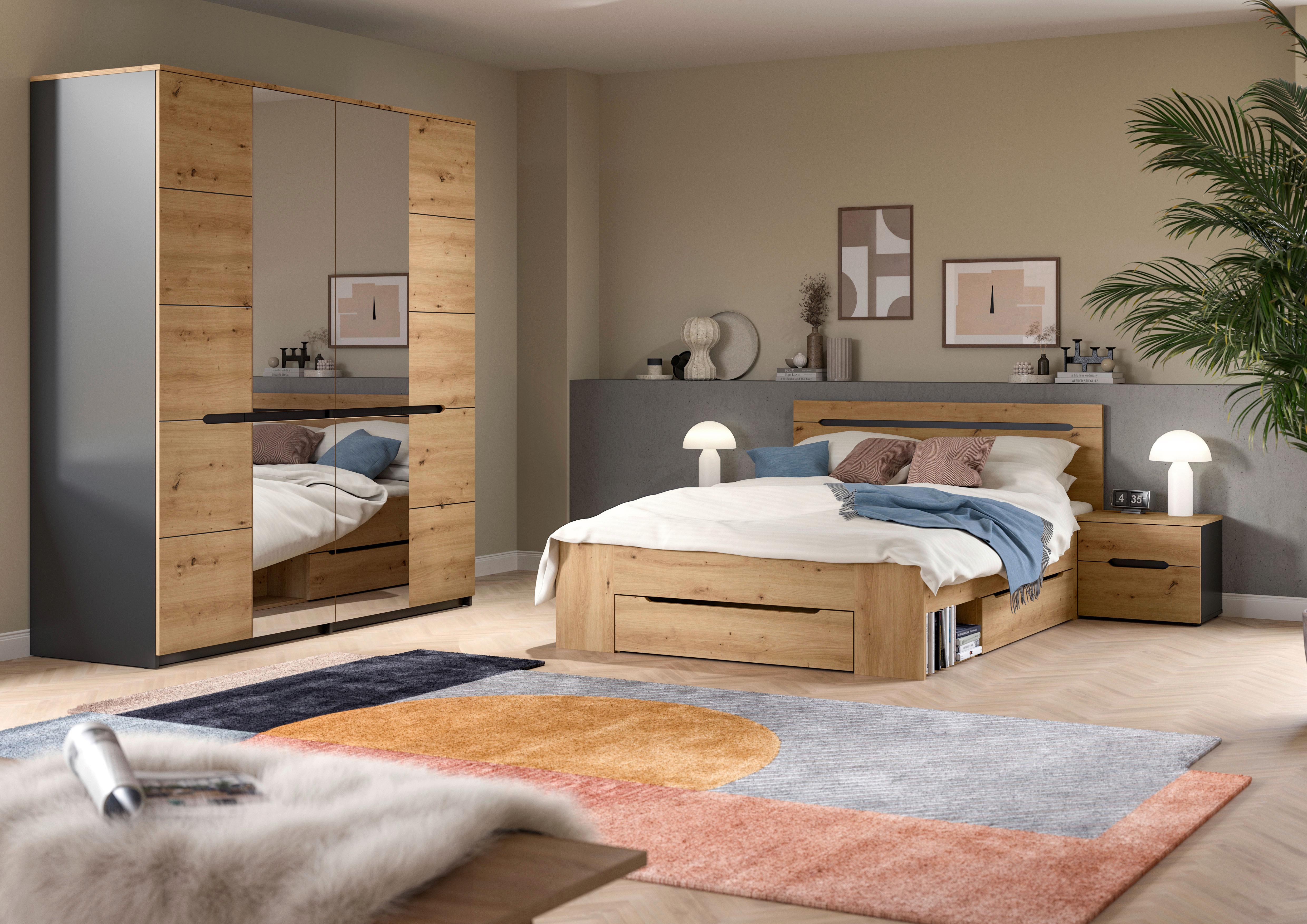 Schalfzimmer CANU 4-teilig Grau, Eiche Artisan - Eiche Artisan/Grau, MODERN, Holzwerkstoff - MID.YOU