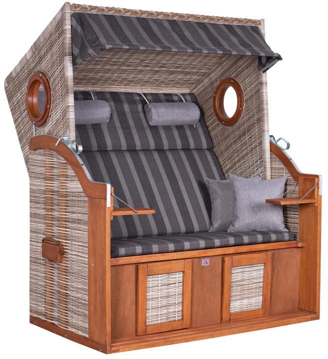 Strandkorb ca. 140x160x80 cm Braun/Grau - Braun/Grau, Basics, Holz/Kunststoff (140/160/80cm) - Gardenson