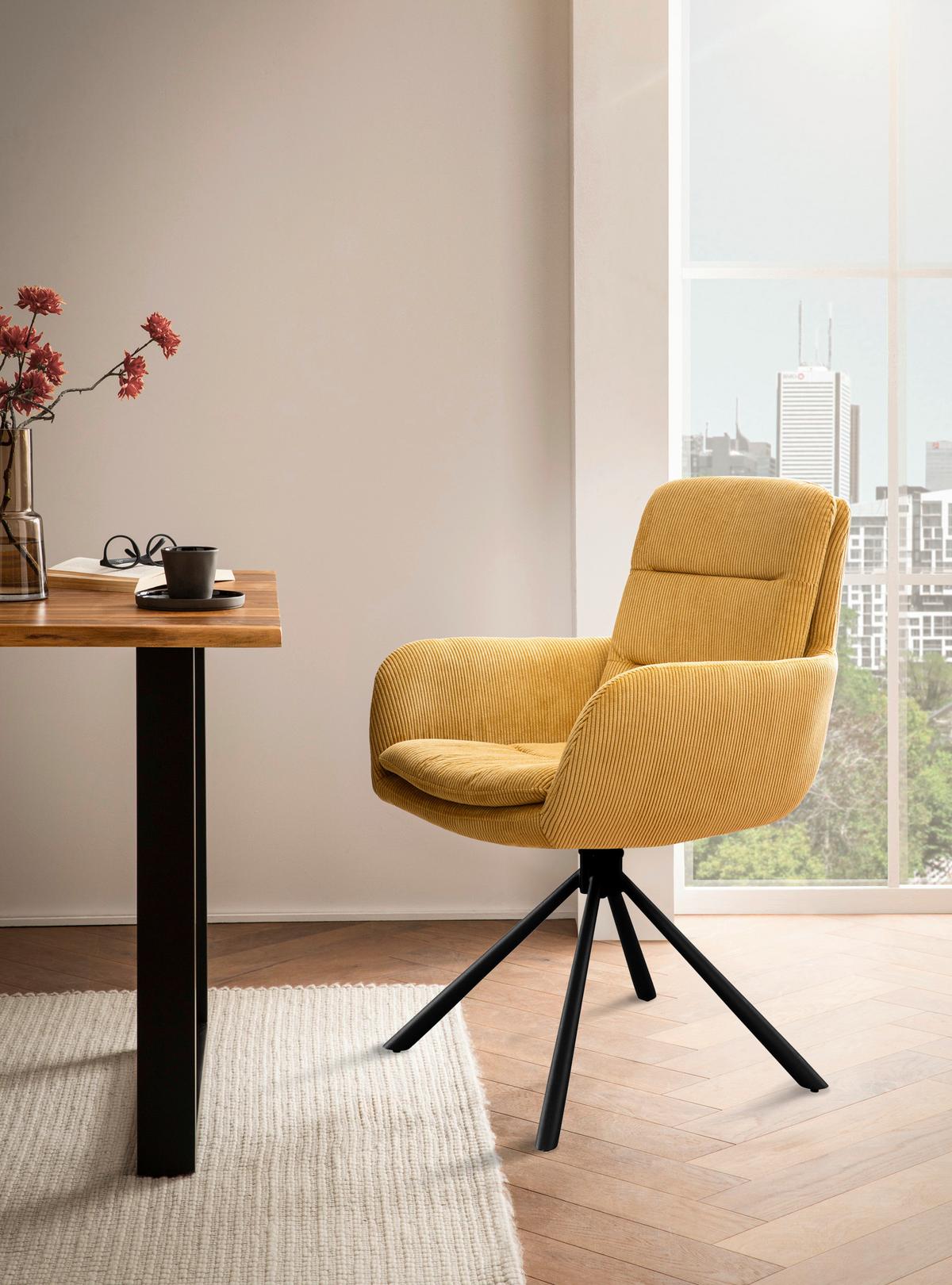 Naslanjač Cord, Zlata, Vrtljiv - zlate barve/črna, Moderno, kovina/tekstil (60/89/64cm) - Livetastic