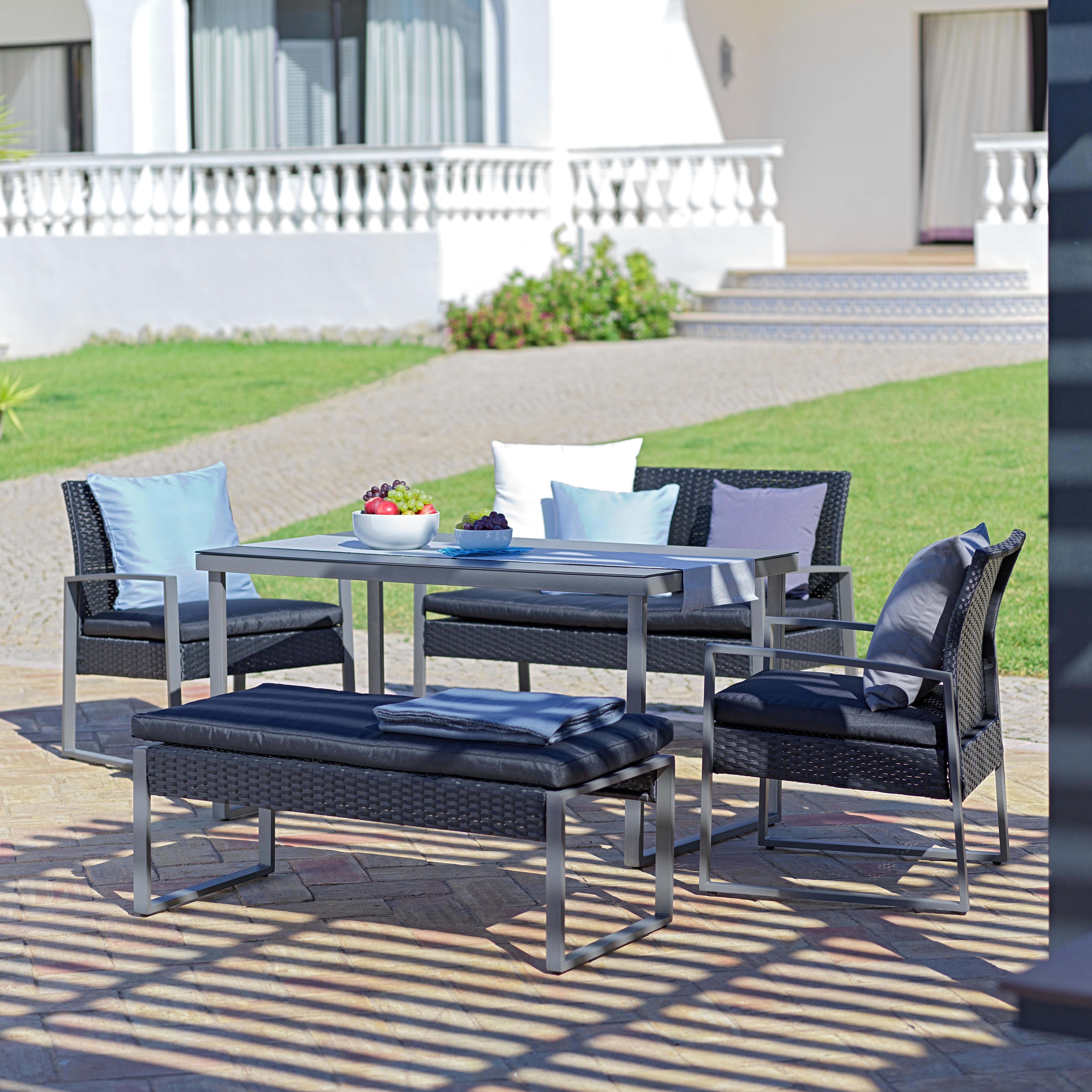 Lounge Garnitura Elena, Črna, Siva, 5-Delni Set - črna, Moderno, kovina/umetna masa - Modern Living