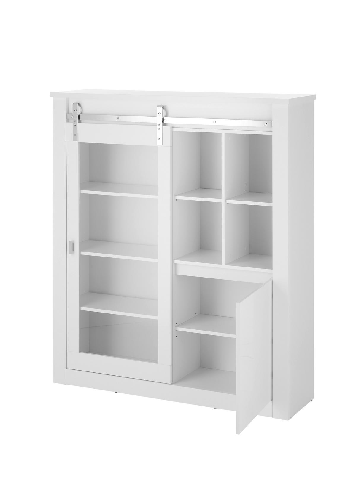 Vitrine Daytona Weiß - Chromfarben/Weiß Hochglanz, Design, Holzwerkstoff/Metall (133/152/38cm) - Livetastic