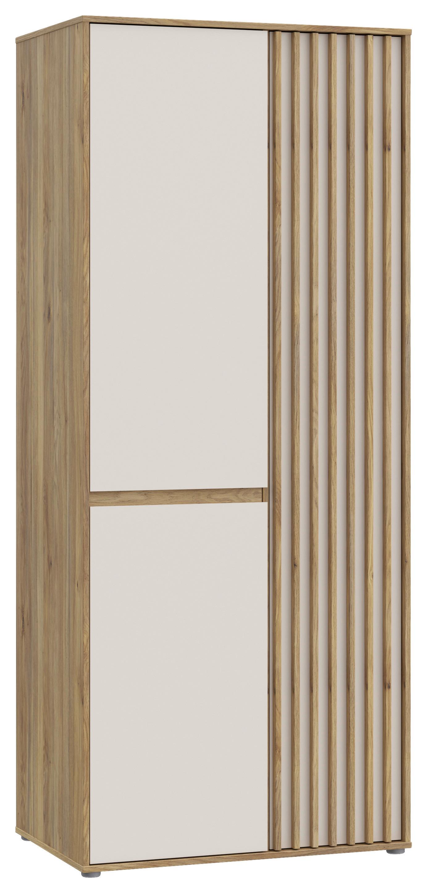 Comodă înaltă ELISTON - culoare lemn stejar/nisipiu, Natur, plastic/material pe bază de lemn (84/200,1/54cm) - Modern Living