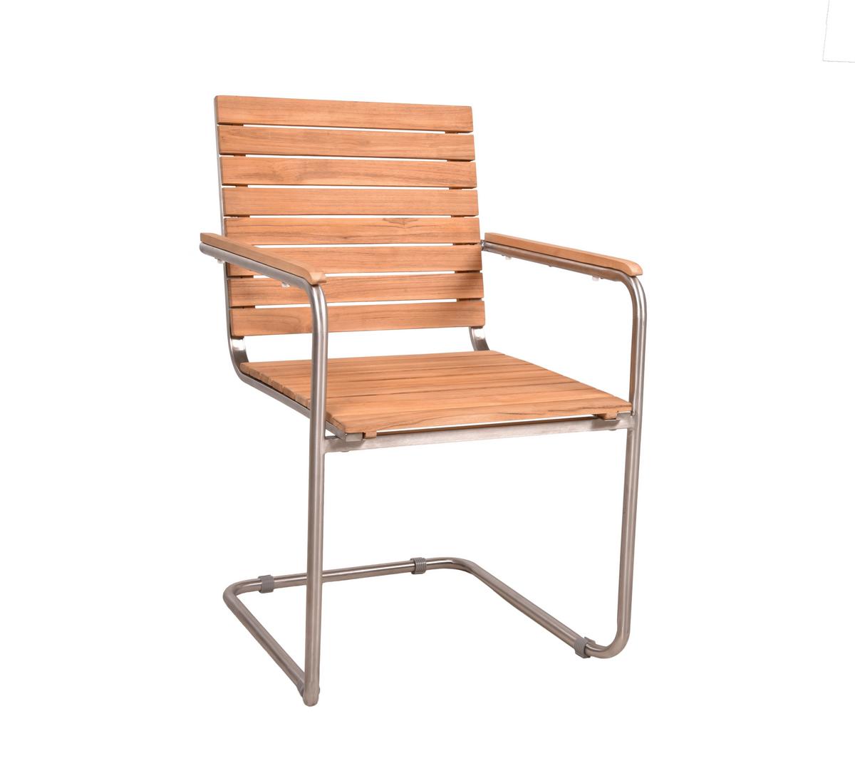 Gartenschwingstuhl-Set Teak 2er-Set - Silberfarben/Teakfarben, Basics, Holz/Metall (58/86/55cm) - Gardenson