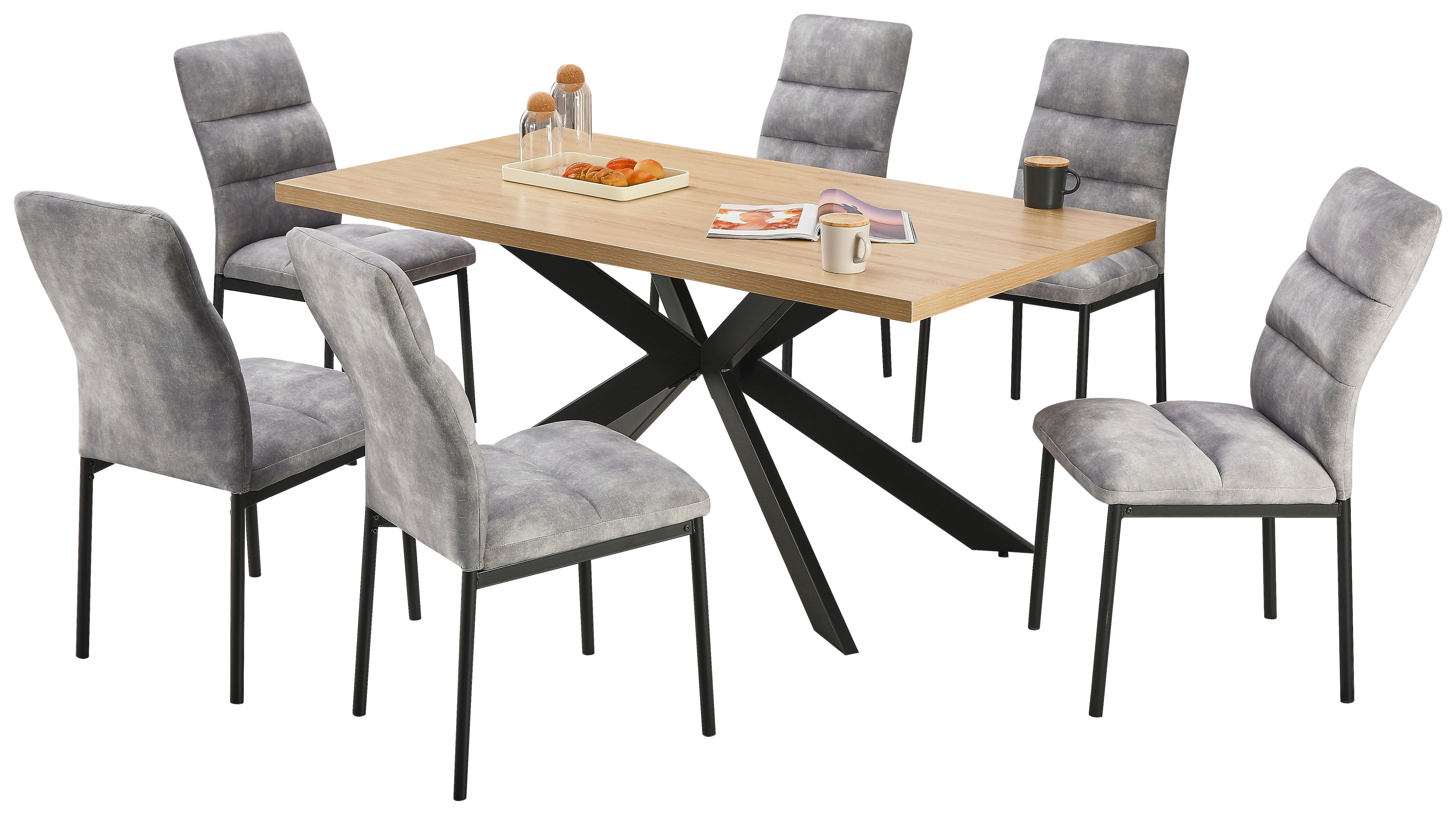 Jedilna Garnitura Sydney, Siva, 7-Delno - siva/črna, Moderno, kovina/tekstil (160/75/90cm)