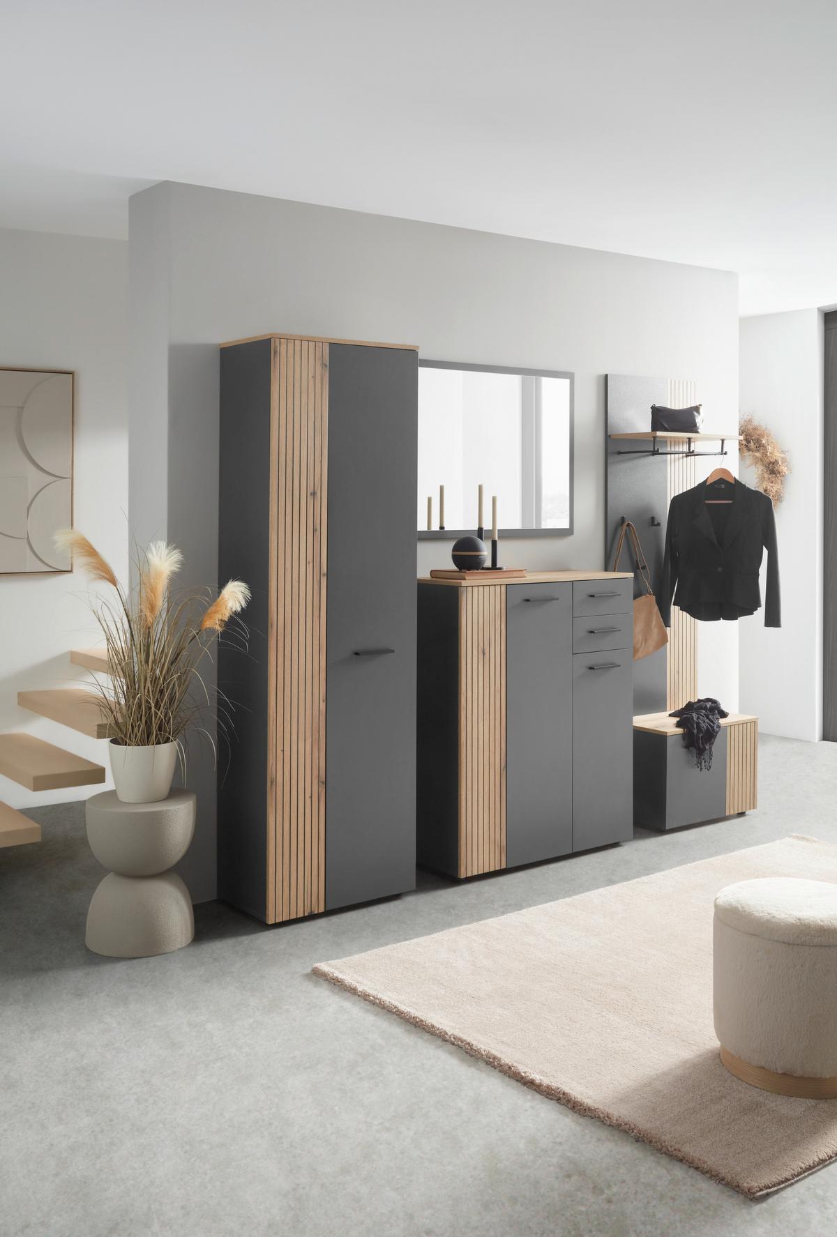 Dulap pentru hol CADIX - culoare lemn stejar/antracit, Modern, material pe bază de lemn (60/195/36cm) - Modern Living