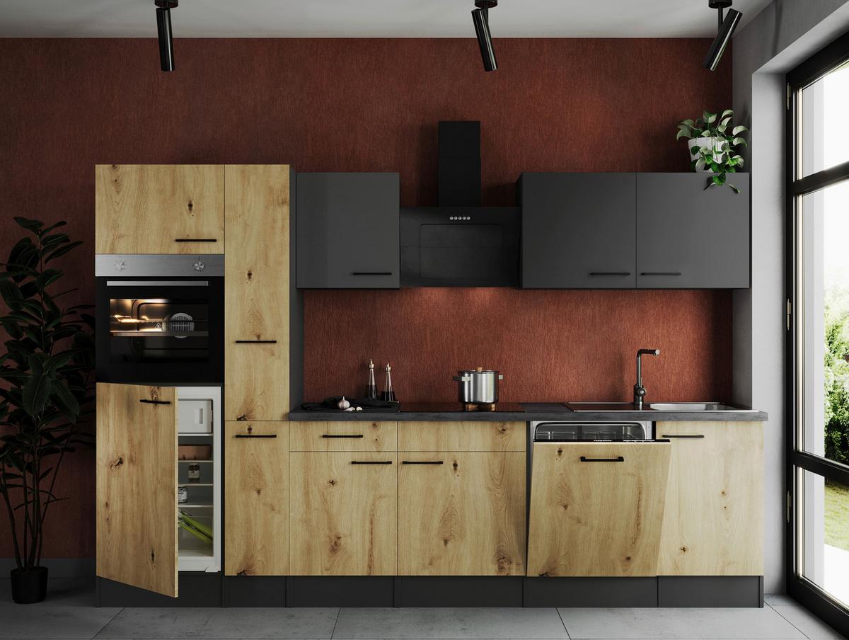 Kuhinjski Blok Z Aparati Oliver, 310cm - siva/črna, Design, kovina/leseni material (310cm) - Respekta