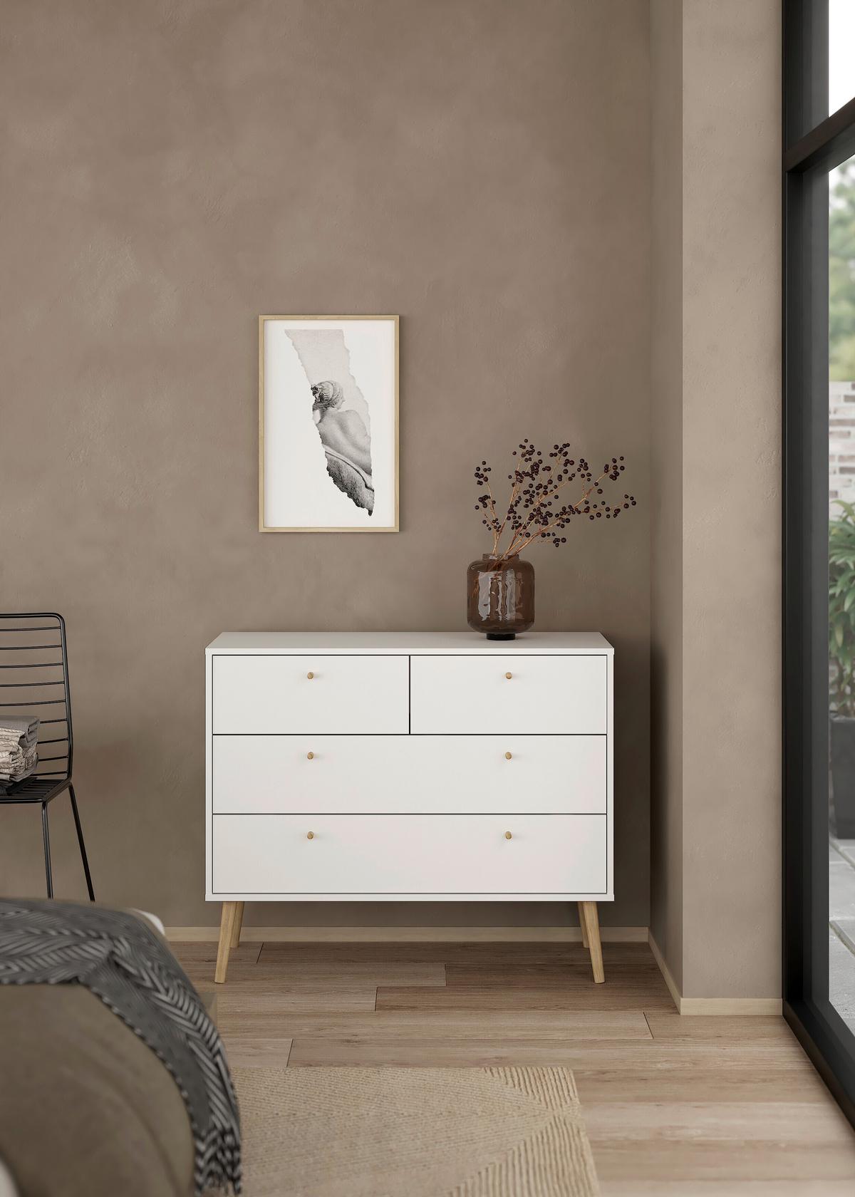 KOMODA BODO - kolor dębowy/biały, Design, materiał drewnopochodny/drewno (98,7/81,7/39,1cm) - Livetastic