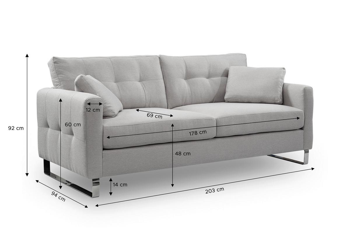 2,5-Sitzer-Sofa Hera Hellgrau - Chromfarben/Hellgrau, Basics, Holz/Textil (203/92/94cm) - MID.YOU