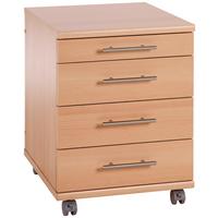 Rollcontainer "Serie 500" , buche - Silberfarben/Buchefarben, Basics, Holzwerkstoff/Kunststoff (41,6/56,9/50cm) - MID.YOU