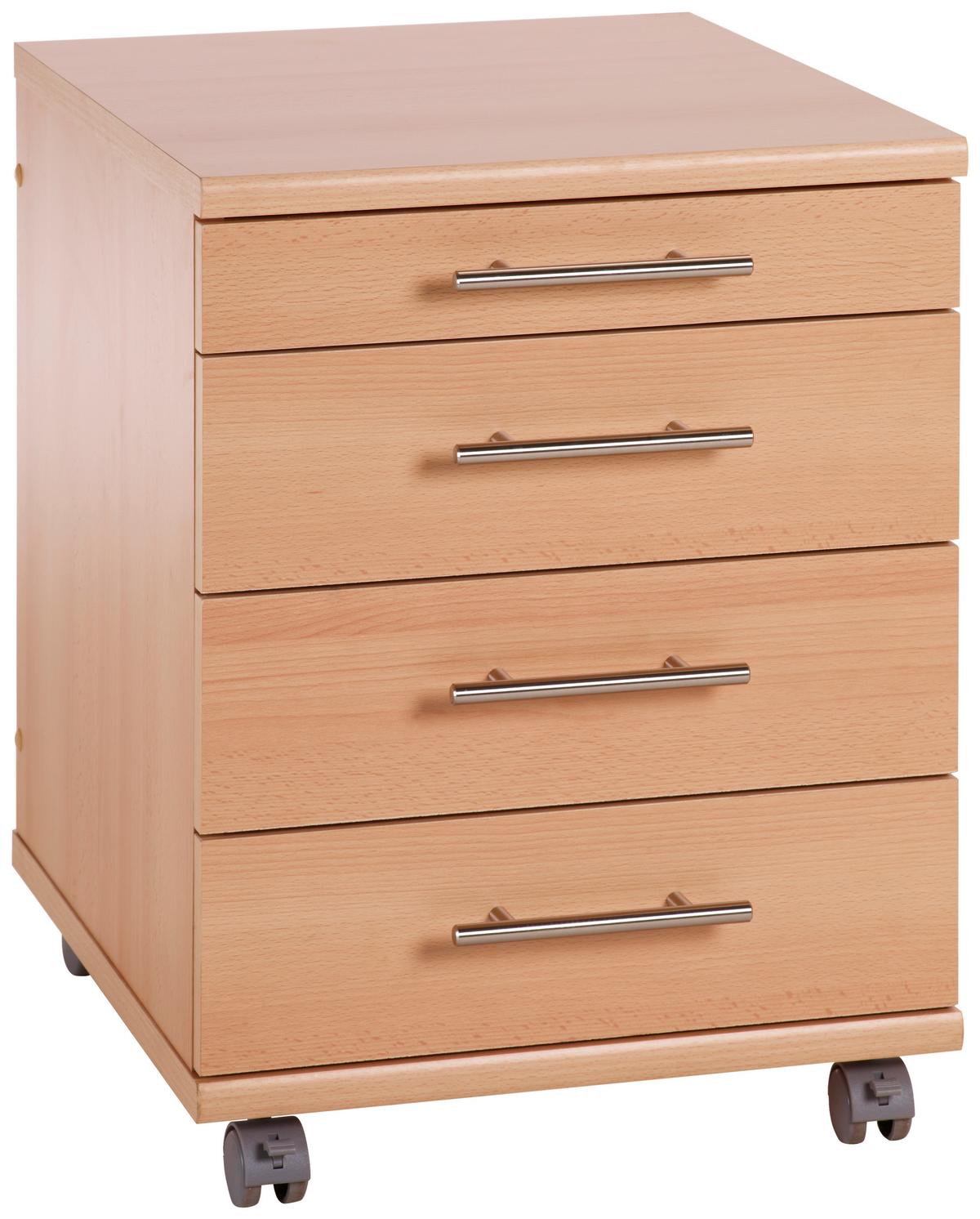 Rollcontainer "Serie 500" , buche - Silberfarben/Buchefarben, Basics, Holzwerkstoff/Kunststoff (41,6/56,9/50cm) - MID.YOU