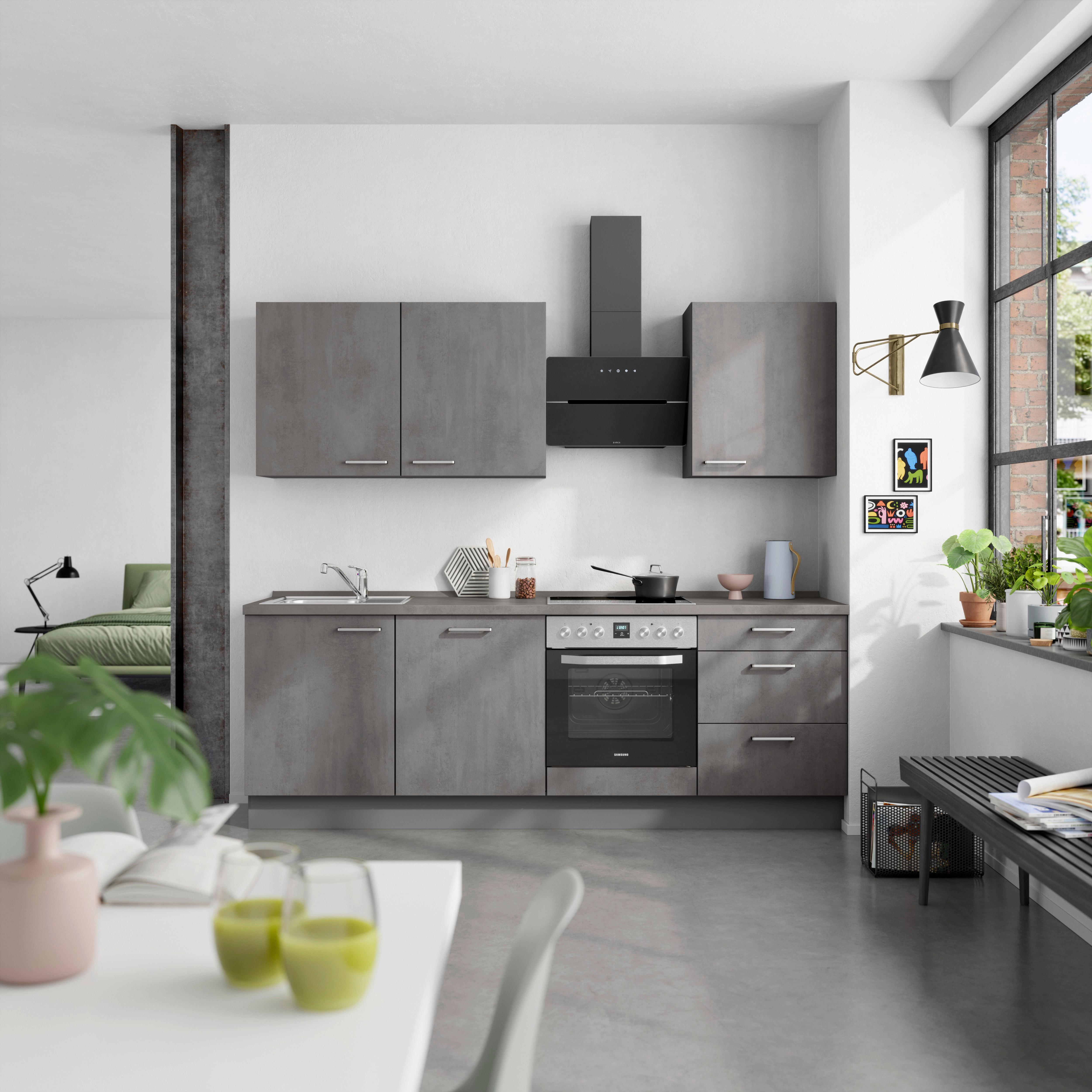 Küchenblock Riva High m. Geräten Schieferfarben - Schieferfarben/Edelstahlfarben, MODERN, Holzwerkstoff/Metall (240cm) - Nobilia