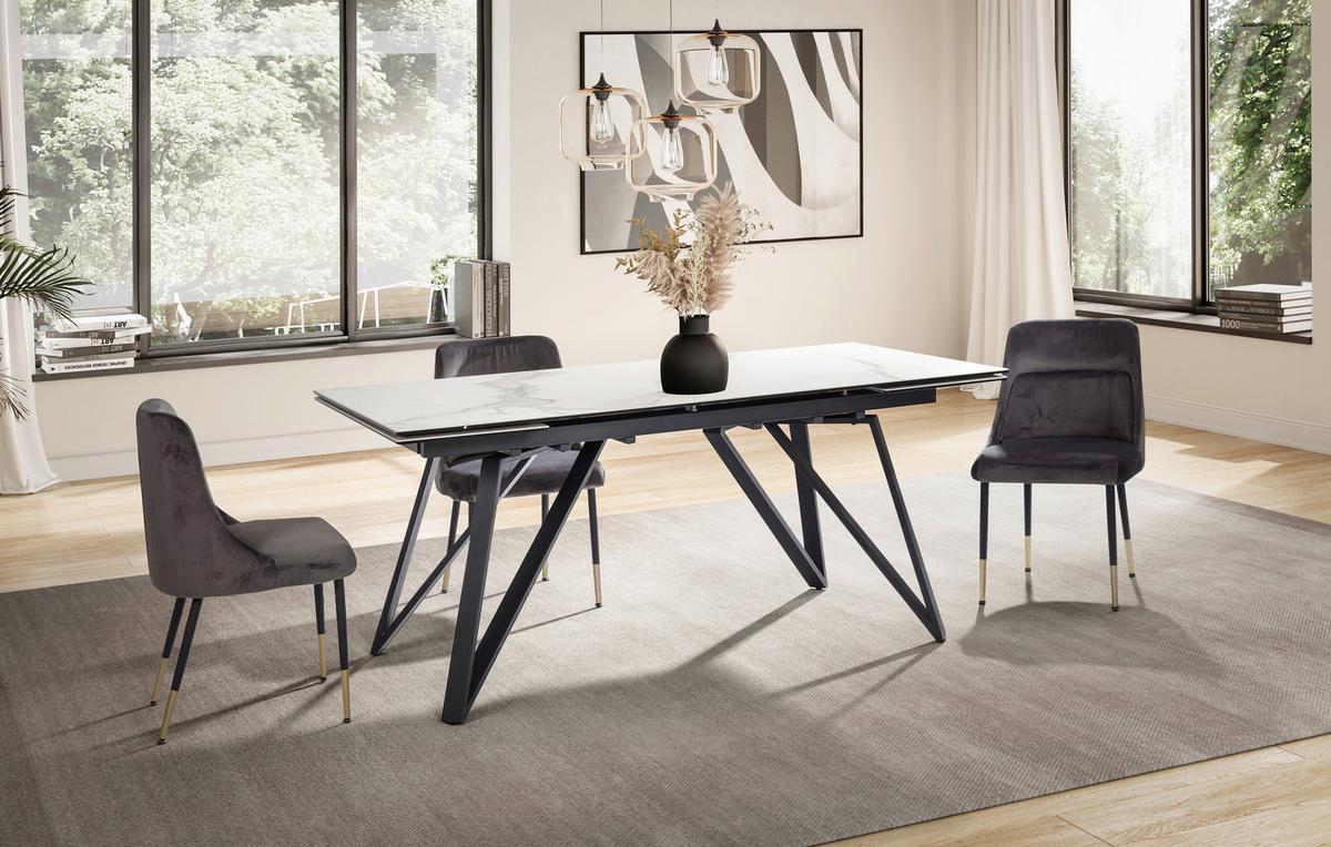 Raztegljiva Jedilna Miza Marble, Keramika, 180-260x95cm - črna/bela, Design, kovina/keramika (180/95/76cm) - MID.YOU
