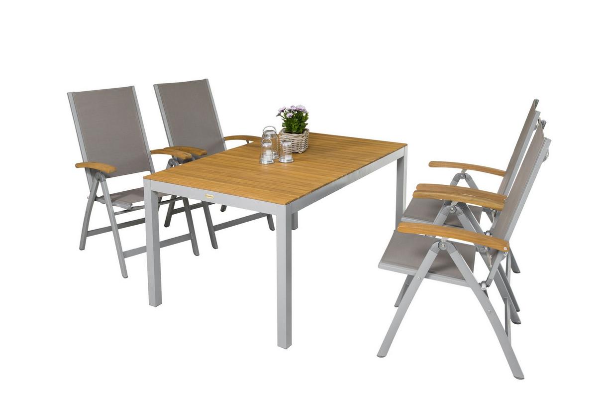 Vrtna Garnitura Naxos, 5-Delno, Aluminij - srebrne barve/siva, Moderno, kovina/tekstil - Gardenson