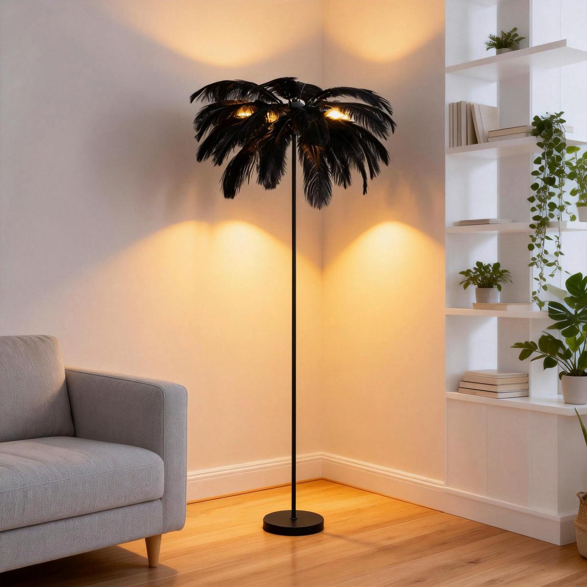 LAMPA STOJĄCA PALMA - czarny, Trend, metal/tkanina (55/160cm) - Novel