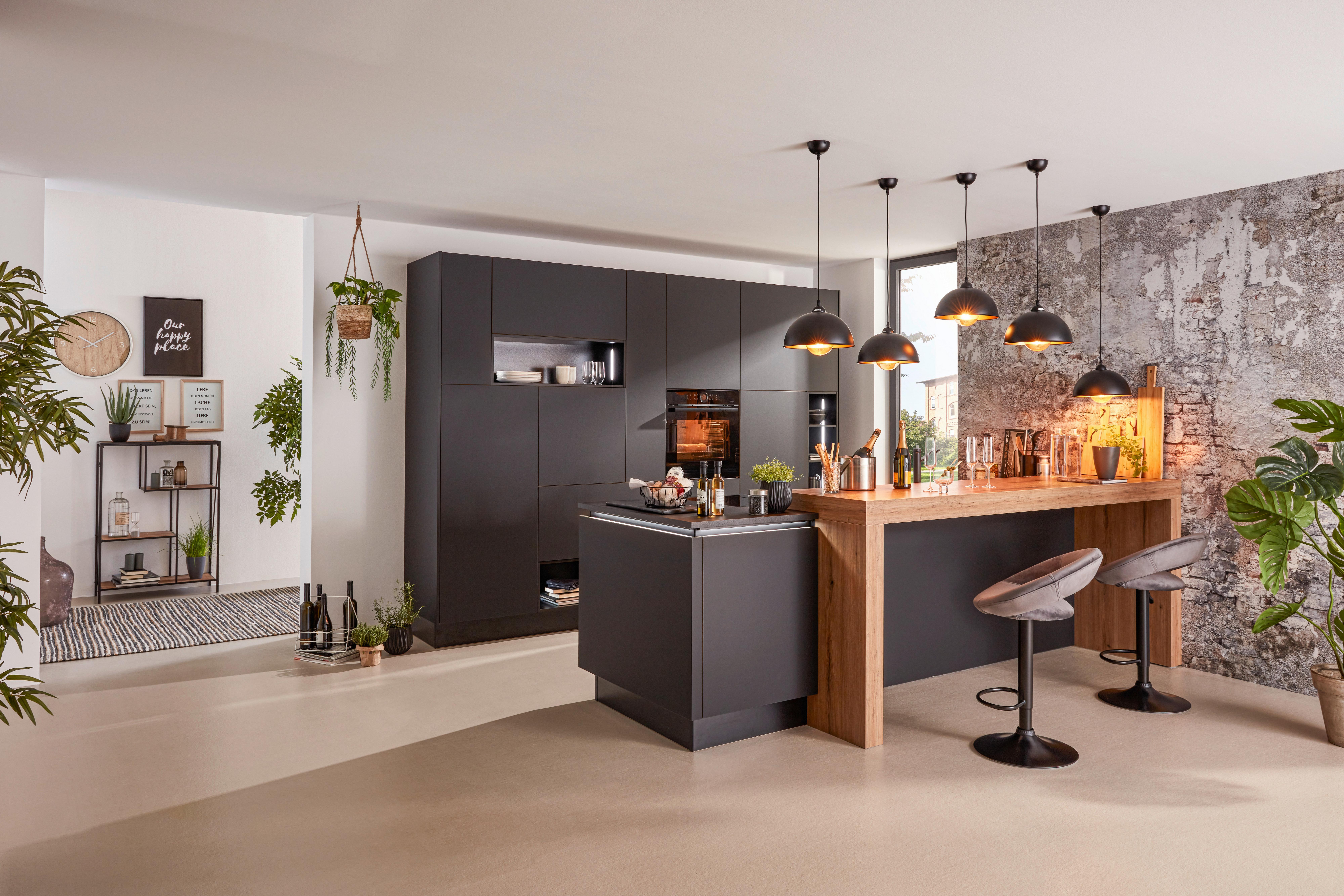 Einbauküche Flair Vulkaneiche - Eichefarben/Schwarz, MODERN, Holzwerkstoff (303,2/300cm) - Nolte Küchen