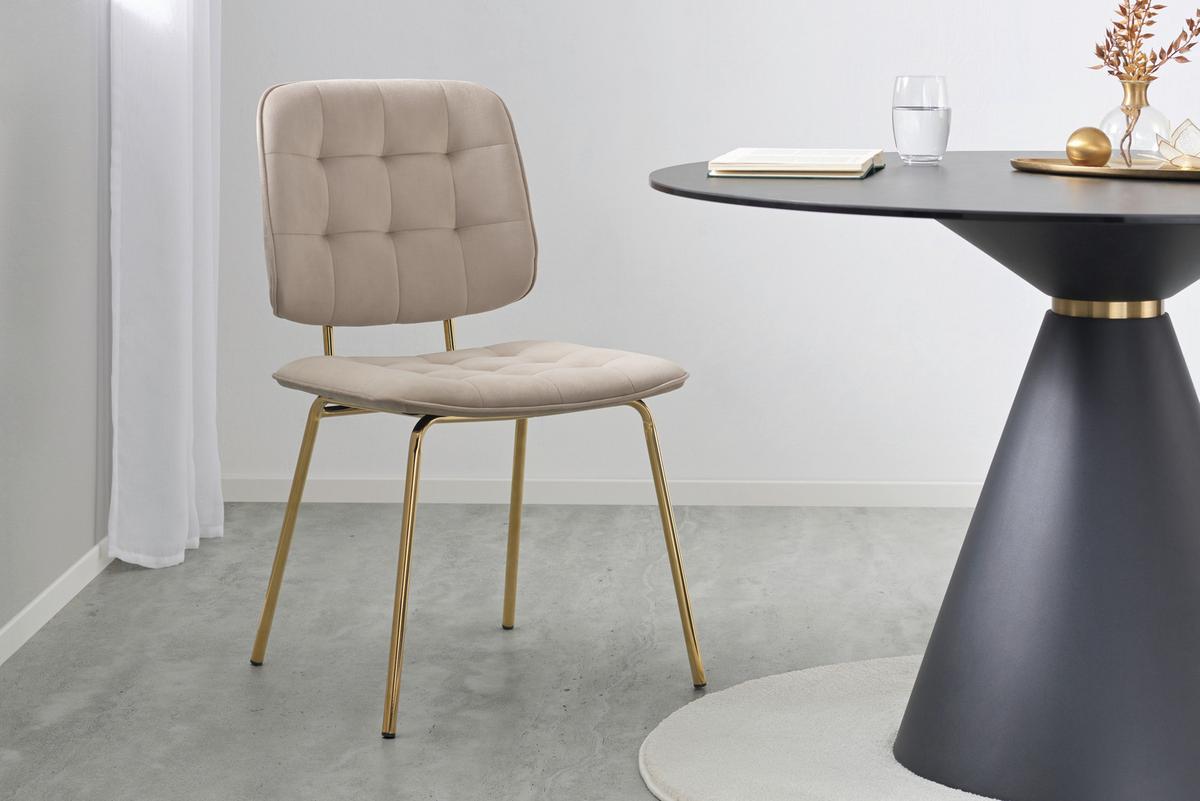 KRZESŁO MARINA SAMT - kolor złoty/taupe, Modern, metal/drewno (49/88/57cm) - Livetastic