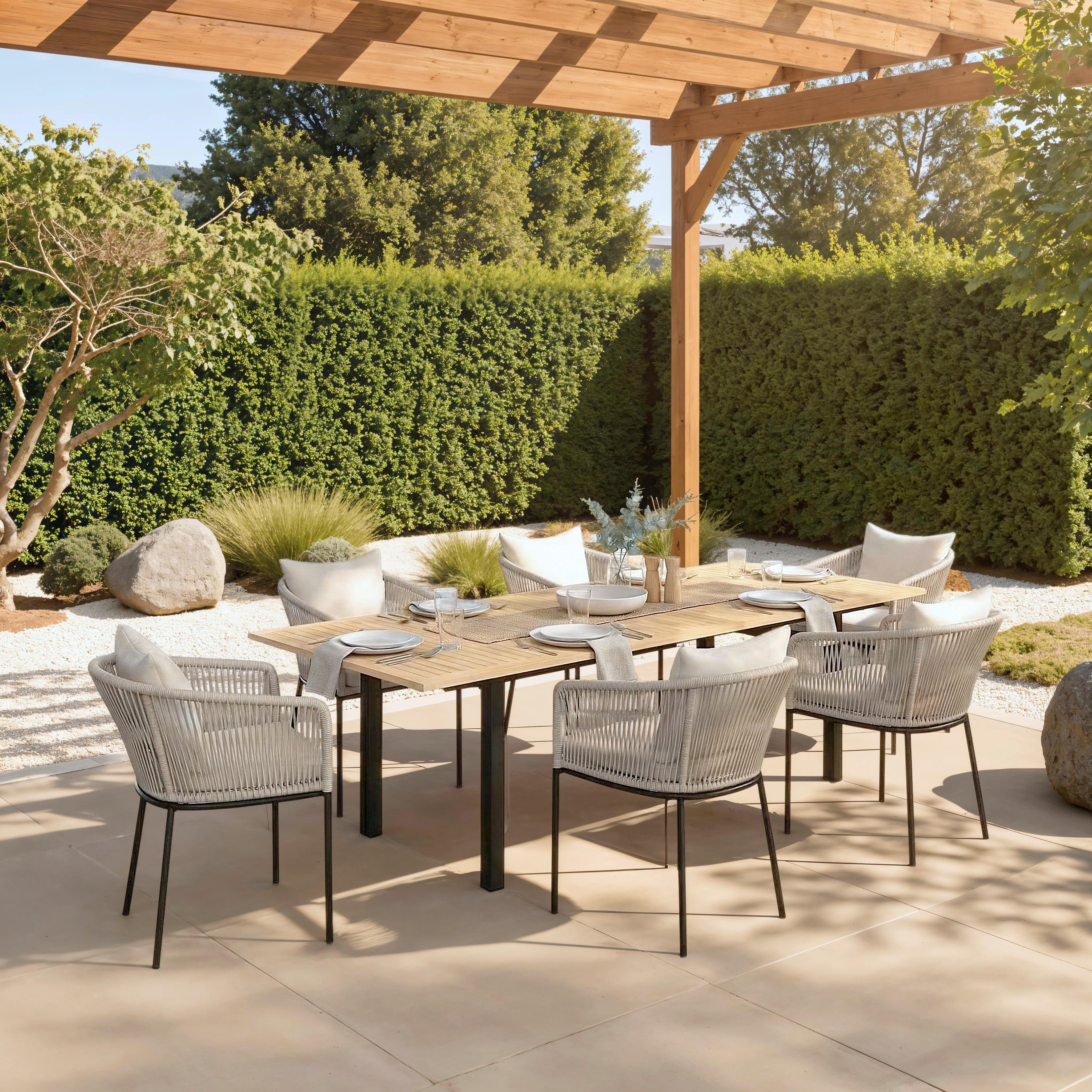 Gartengarnitur Giovanna Creme Holz/Metall/Textil - Creme/Grau, MODERN, Holz/Kunststoff - Bessagi Garden