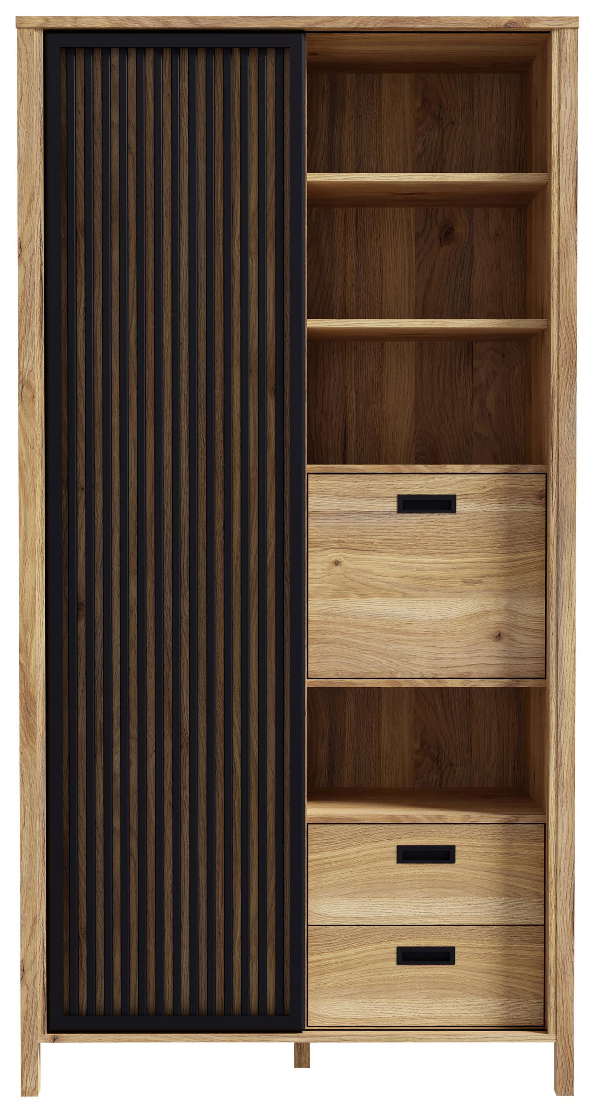 Highboard Jytana Schwarz/Eichefarben - Eichefarben/Schwarz, Modern, Holzwerkstoff (103,4/200,3/40,2cm) - Premium Living