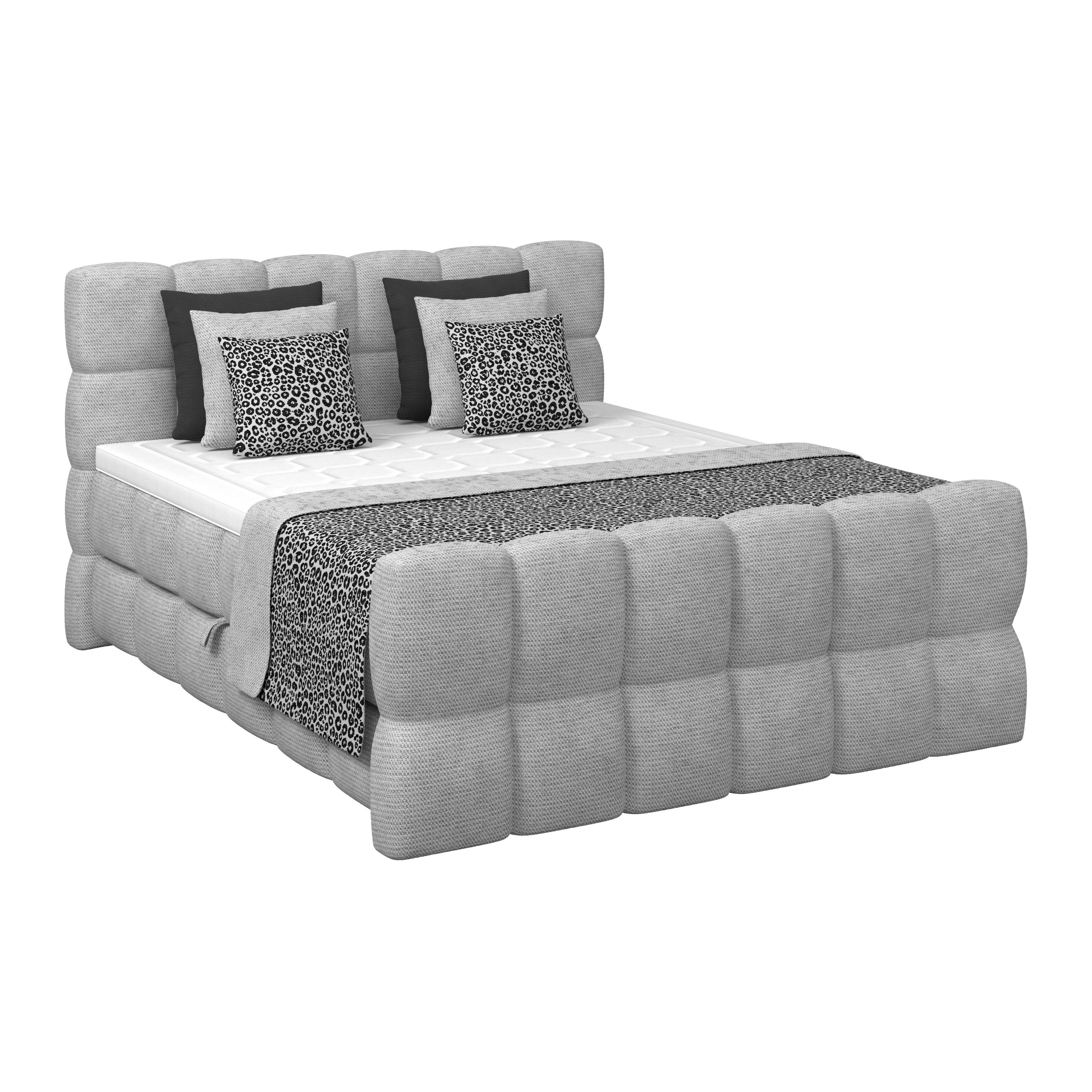 Postelja Boxspring Brisbane, Svetlo Siva, 180x200 - črna/svetlo siva, Trend, umetna masa/tekstil (180/200cm) - Premium Living