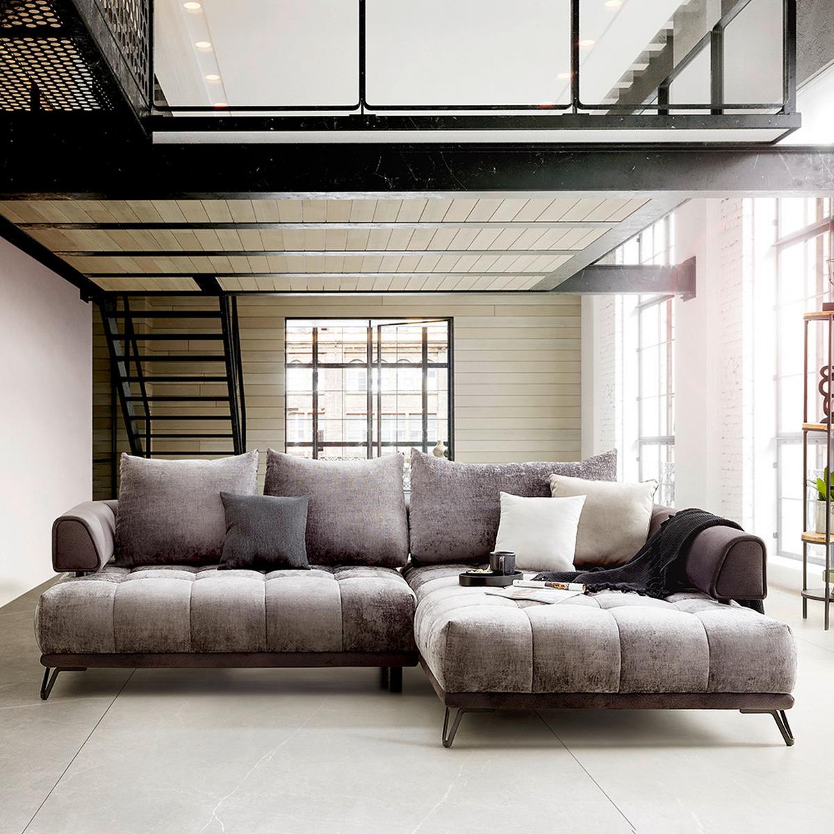 Ecksofa Morgan Graphitfarben - Graphitfarben/Schwarz, MODERN, Textil/Metall (262/67-87/184cm) - Mömax