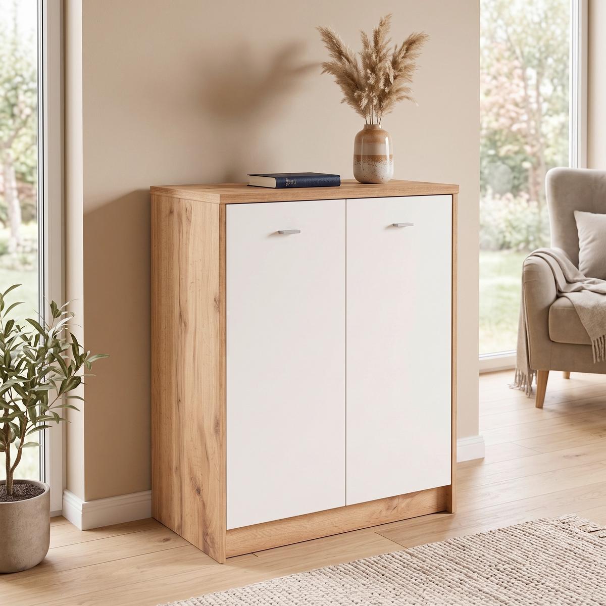Comodă 4-You - alb/culoare lemn stejar, Modern, material pe bază de lemn (74/85,4/34,6cm) - Modern Living