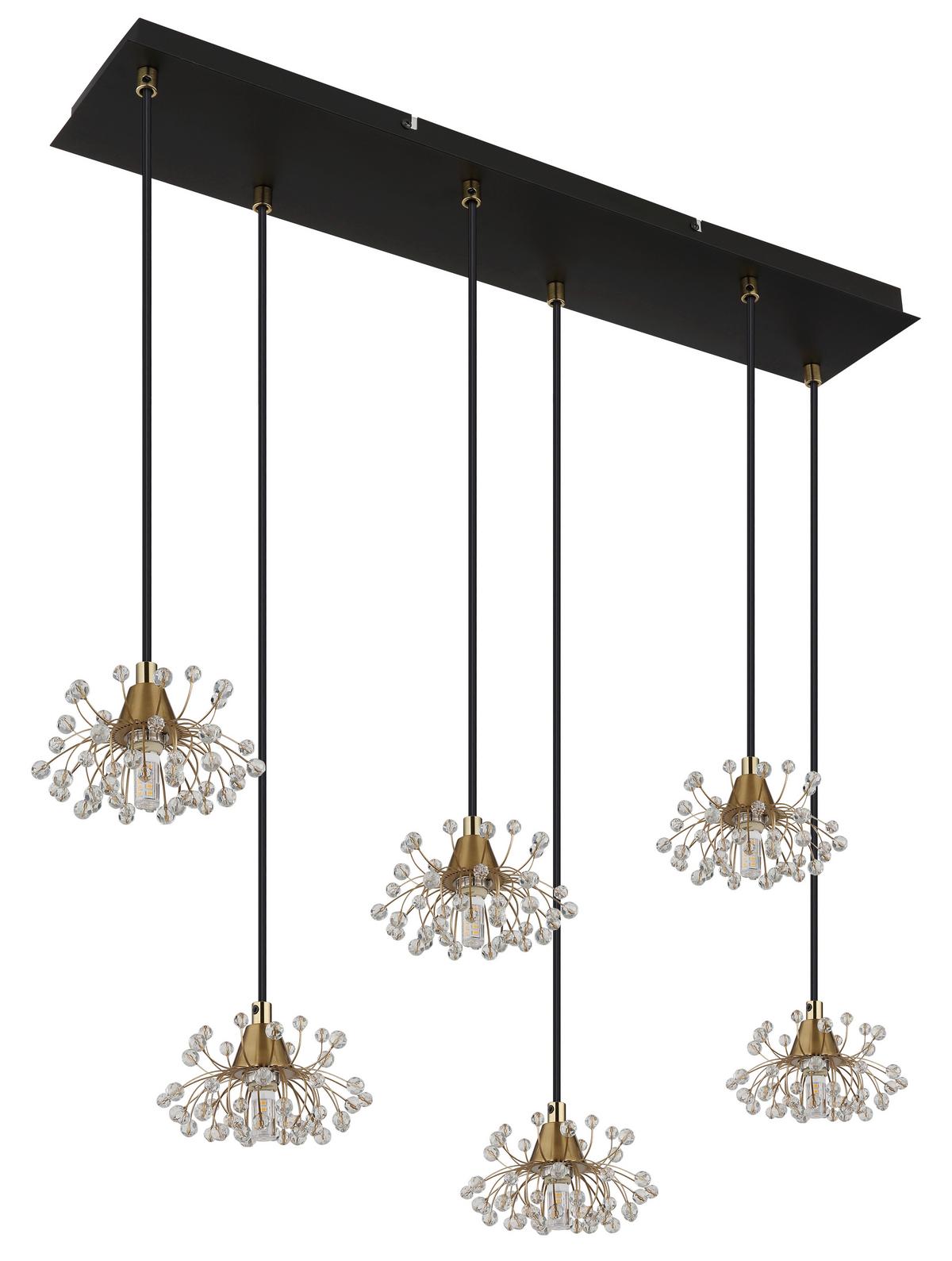HÄNGELEUCHTE 16054-6H FIORE - Klar/Goldfarben, Design, Kunststoff/Metall (77,5/24/120cm) - Globo