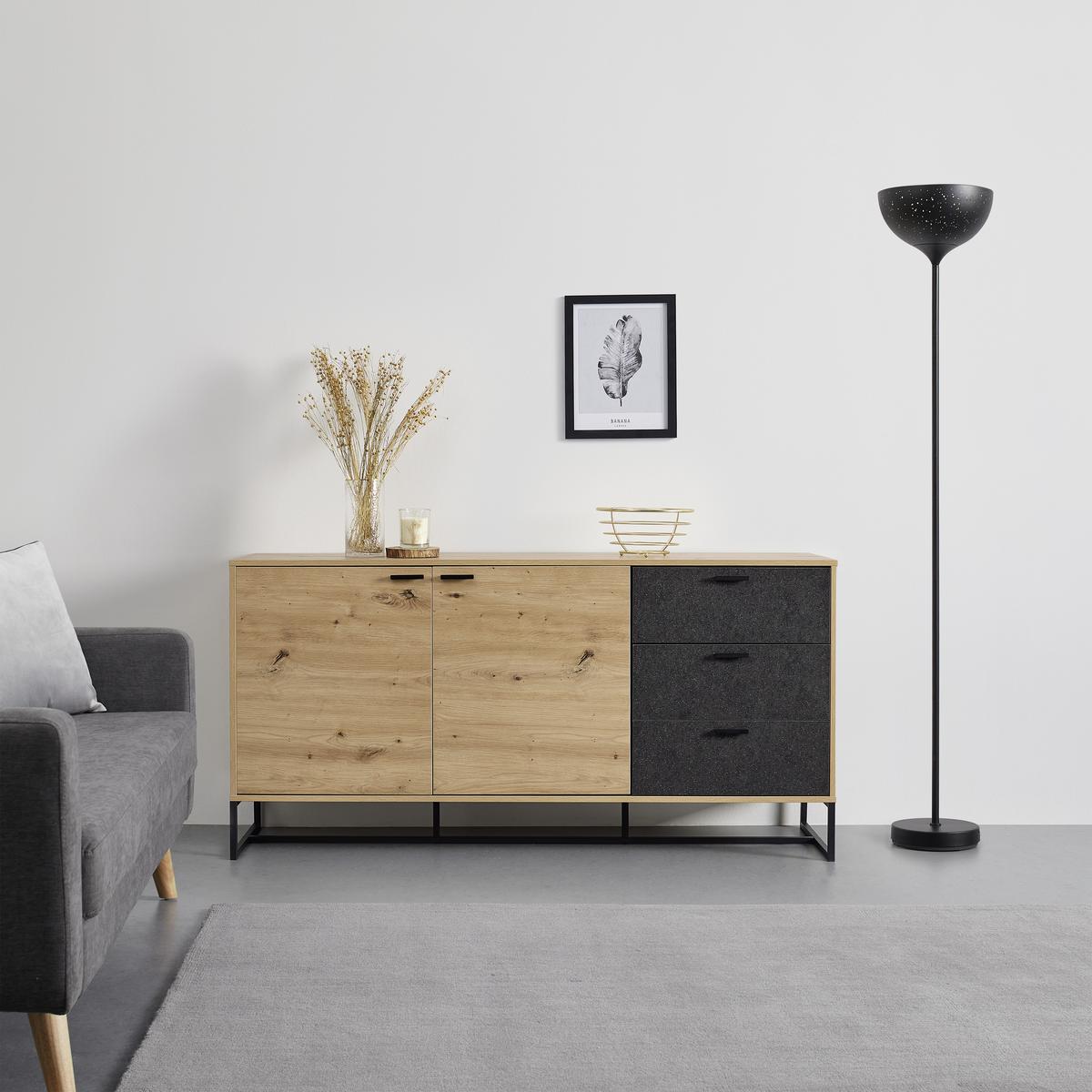 Sideboard “Fosca“ in Eichefarben/Schwarz - Eichefarben/Schwarz, Modern, Metall (148,5/76/40cm) - Bessagi Home