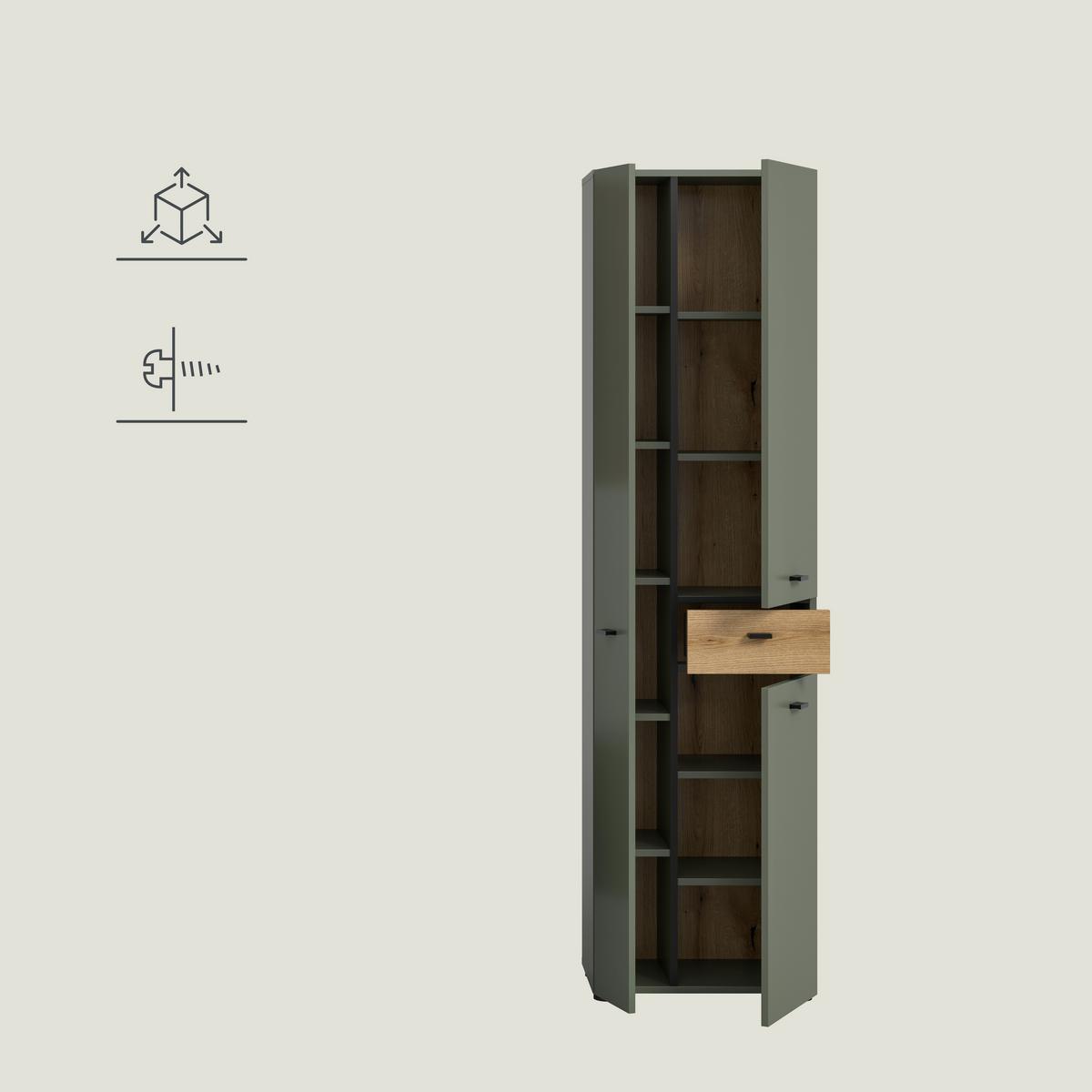 Hochschrank Aqua Grün/Eichefarben - Eichefarben/Schwarz, Trend, Holzwerkstoff/Kunststoff (51/191/30cm) - MID.YOU