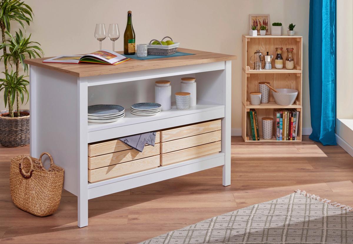 Kücheninsel Sicilia Weiß/Eiche Artisan - Silberfarben/Weiß, MODERN, Holzwerkstoff/Metall (124/91/75cm) - Mömax