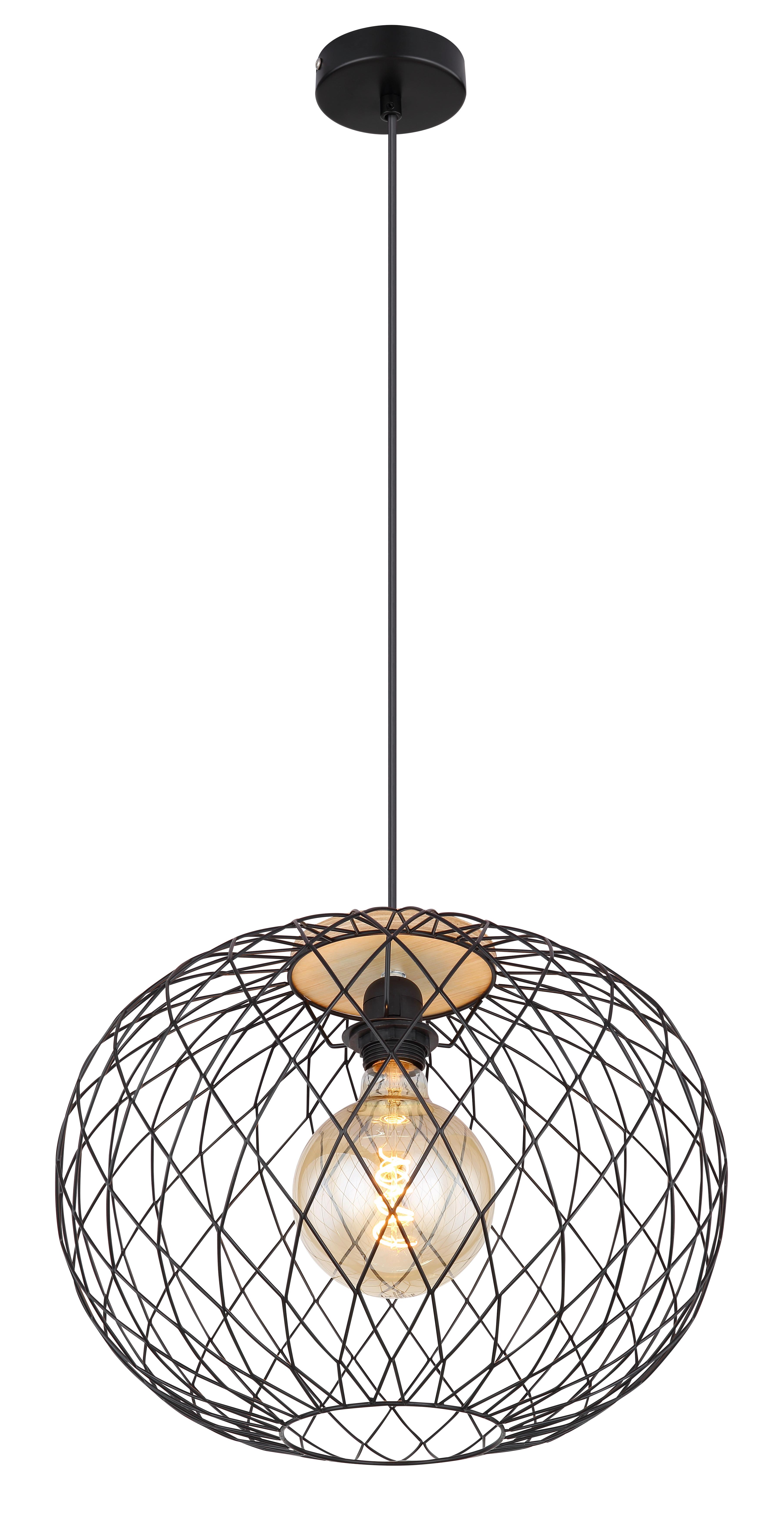 Viseča Svetilka Lacky - črna/rjava, Basics, kovina/les (40/150cm) - Globo