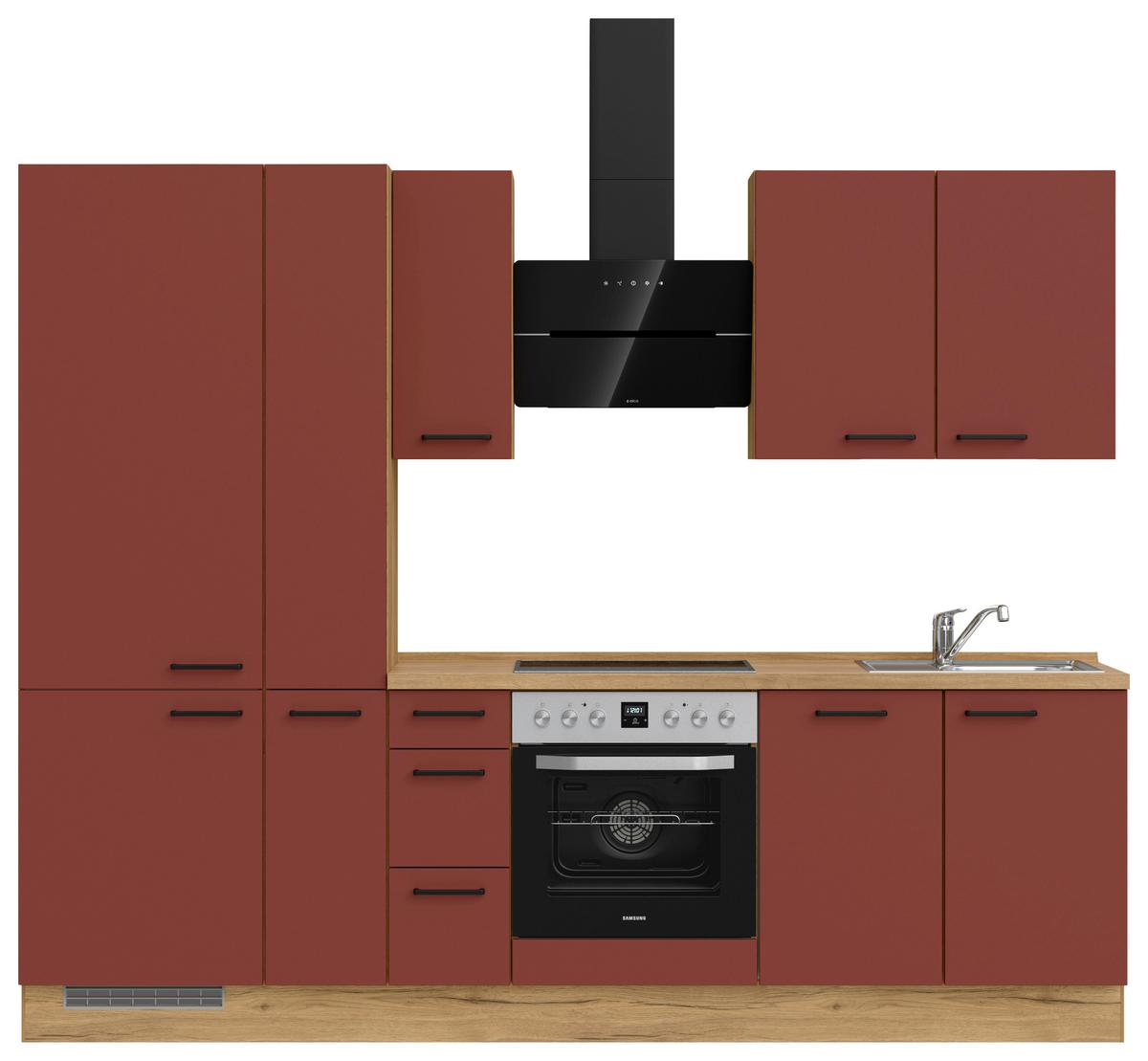 Küchenblock Easytouch High m. Geräten Dunkelrot - Eichefarben/Schwarz, MODERN, Holzwerkstoff/Metall (270cm) - Nobilia
