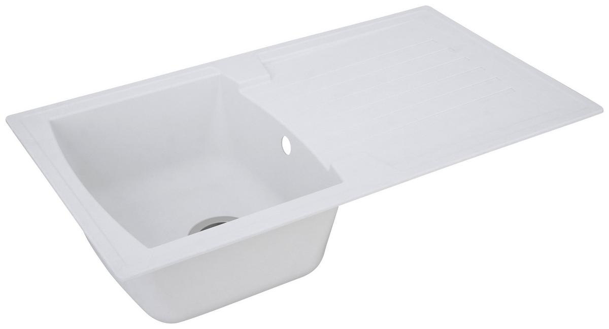 Spüle Boston Weiß Kunststein B: ca. 86 cm - Weiß, Trend, Glas/Kunststoff (86/20/50cm) - Respekta