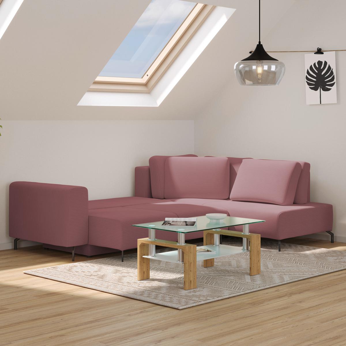 Colțar VENI - roz antic, Modern, textil (272/210cm) - Modern Living