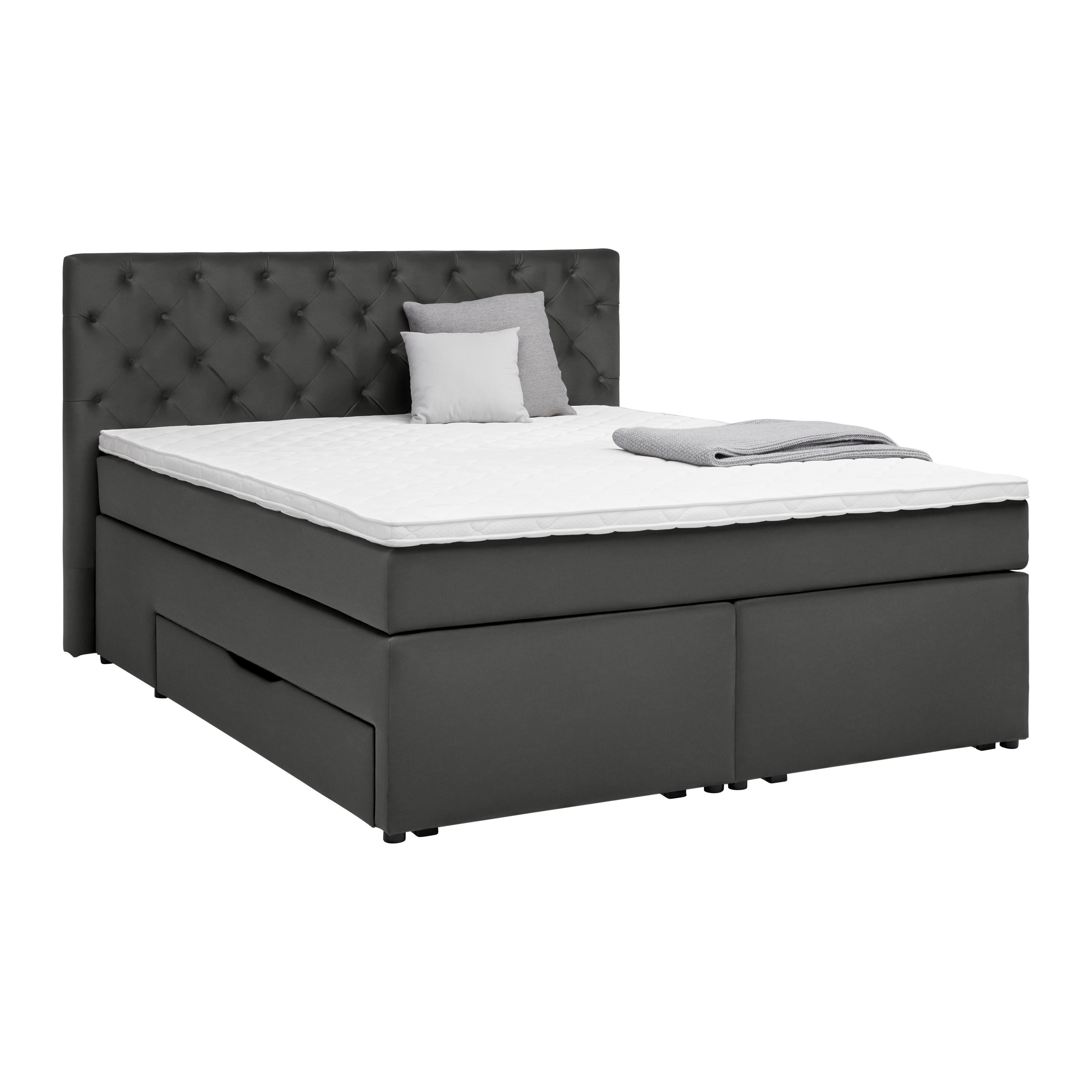 Boxspringbett Chester Graphitfarben ca. 160x200cm - Graphitfarben/Schwarz, Holzwerkstoff/Kunststoff (160/200cm) - Mömax