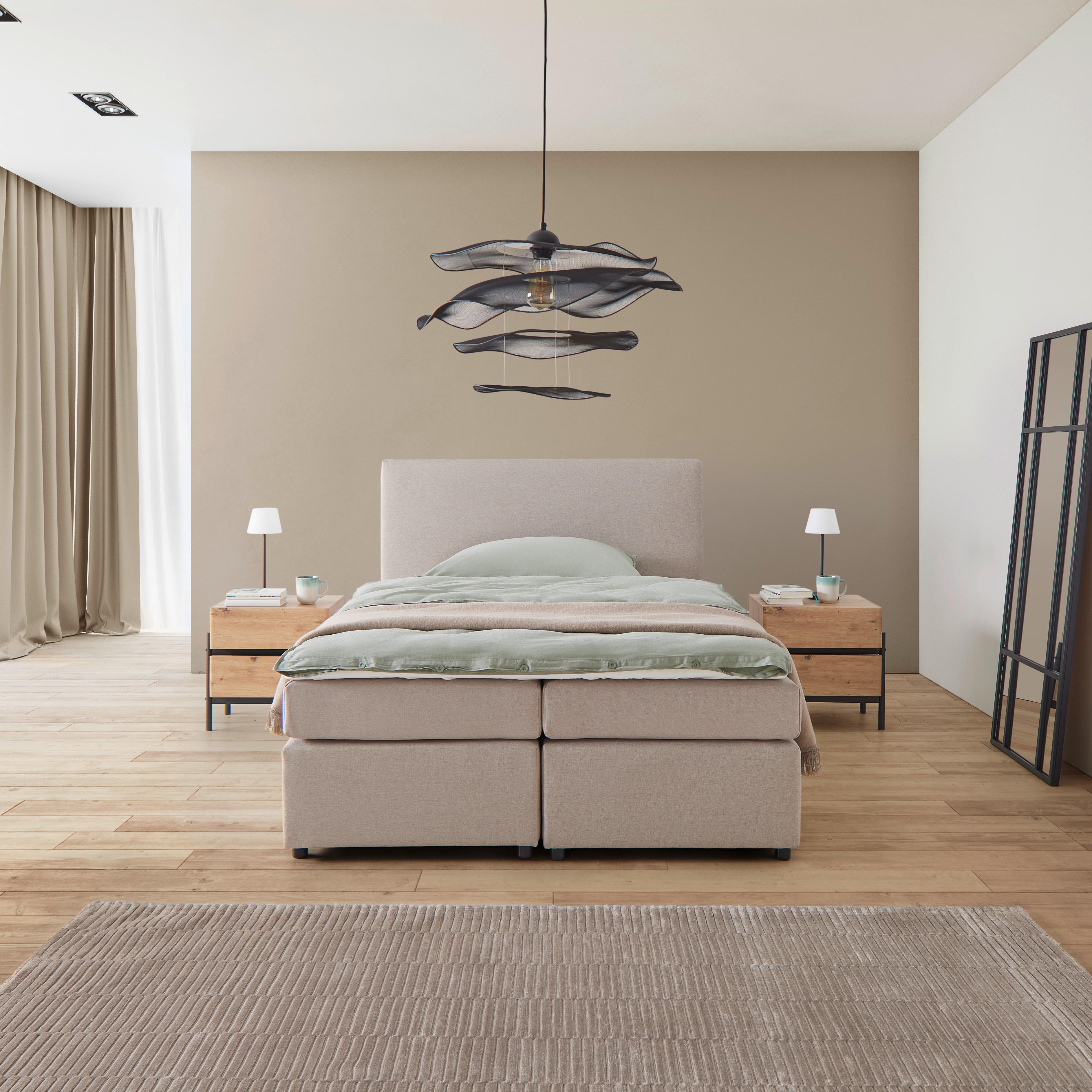 Boxbett Melina ca. 140x200cm Beige mit Topper - Beige/Schwarz, MODERN, Holz/Kunststoff (140/200cm) - Bessagi Home