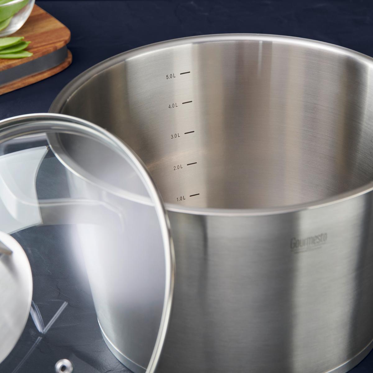 Kochtopf Silver Line Ø ca. 24cm - Klar/Edelstahlfarben, Konventionell, Glas/Metall (24/15,5cm) - Gourmesto