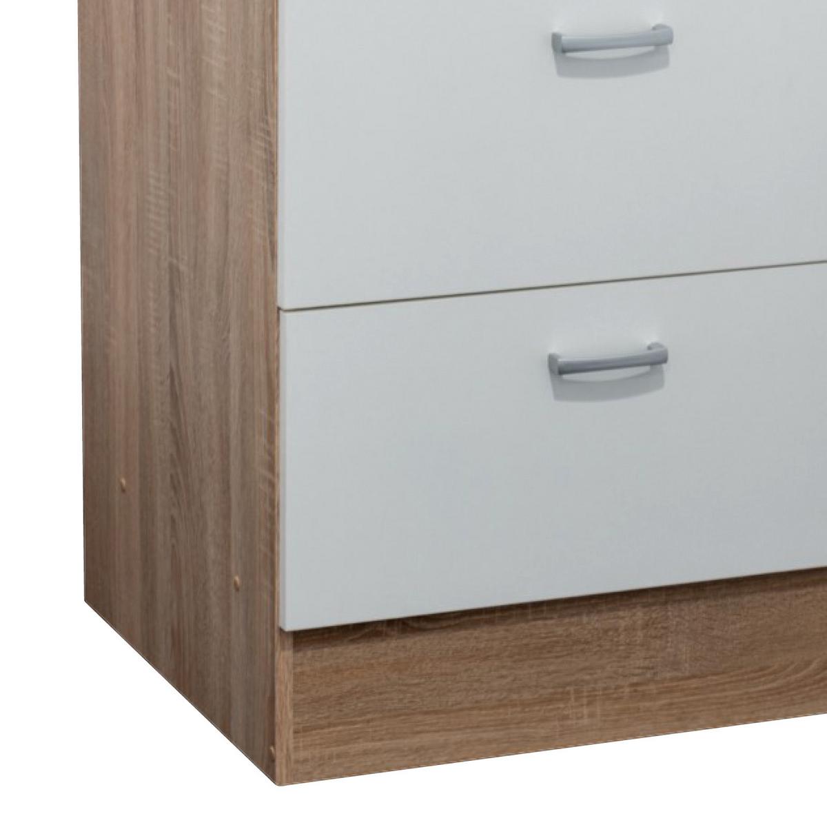 Kuhinjska Spodnja Omarica Andy, Bela, Barva Hrasta - srebrne barve/barve hrasta, Basics, umetna masa/leseni material (60/90/60cm) - Modern Living